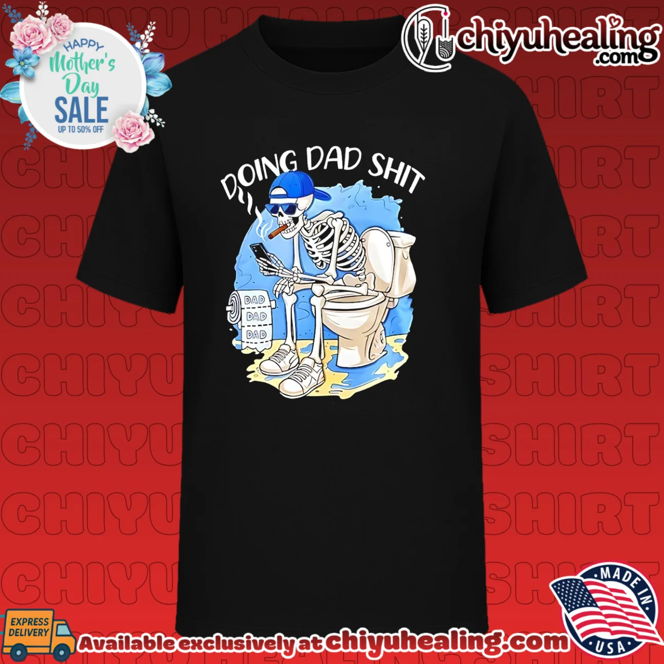 Doing dad shit skeleton sitting on toilet graphic shirt