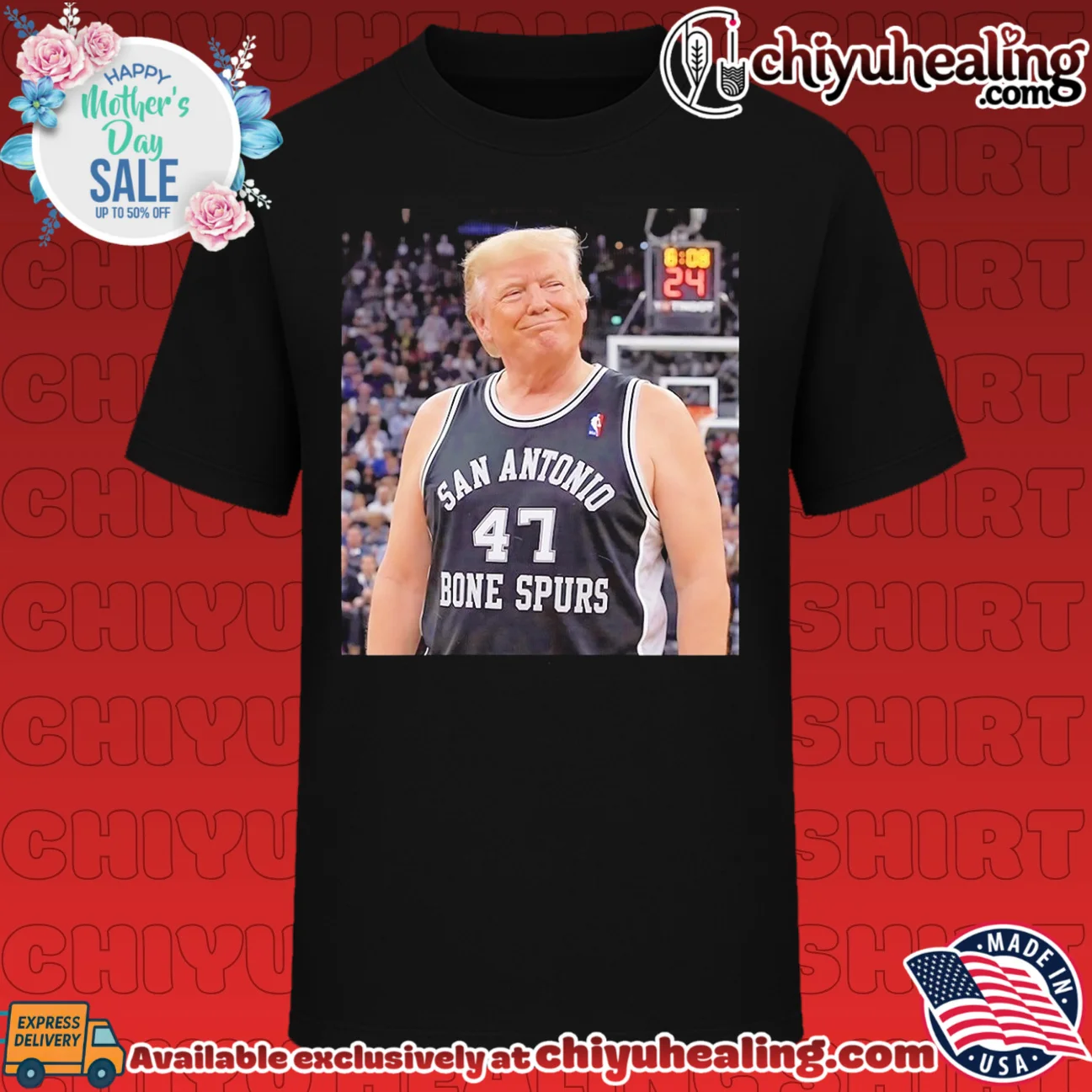 Donald Trump wearing San Antonio Spurs jersey Bone Spurs