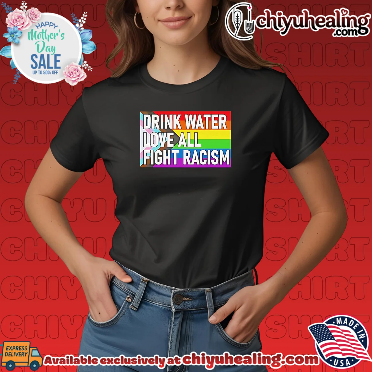 Drink water love all fight racism pride flag elite shirt & hoodie - Ultimate Gift Edition Drink water love all fight racism pride flag