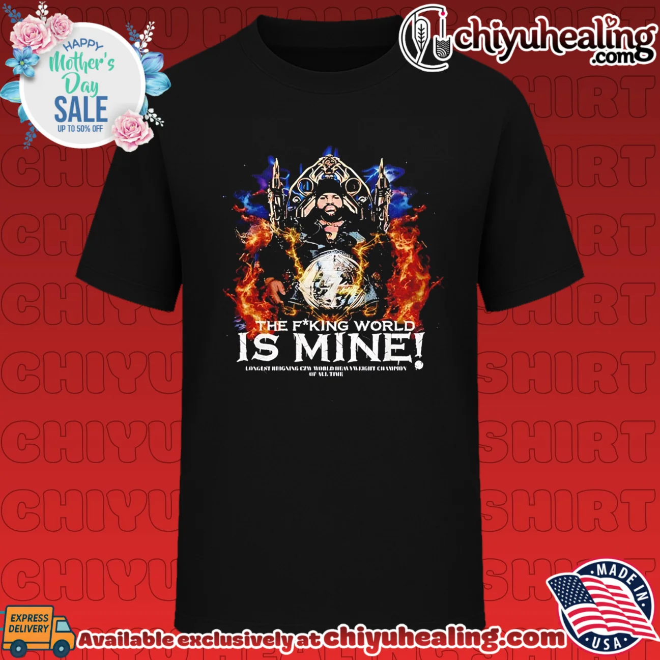 Eran Ashe holding Championship belt the fucking world is mine graphic shirt