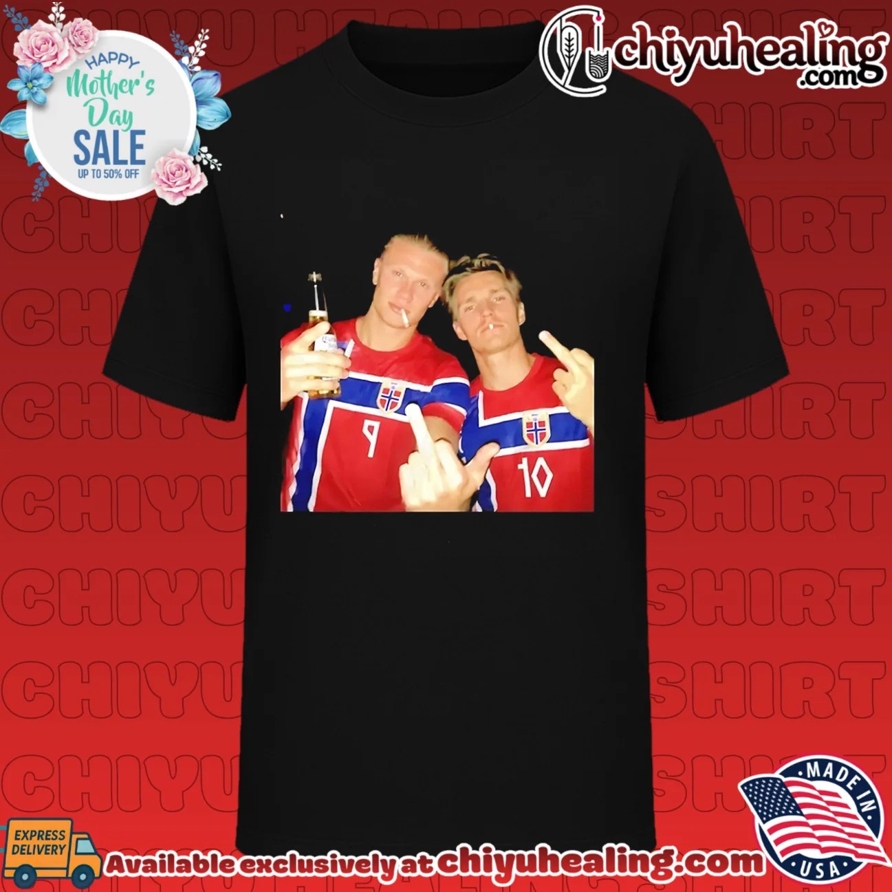 Erling Haaland and Martin Odegaard Norway National Football beer and middle finger