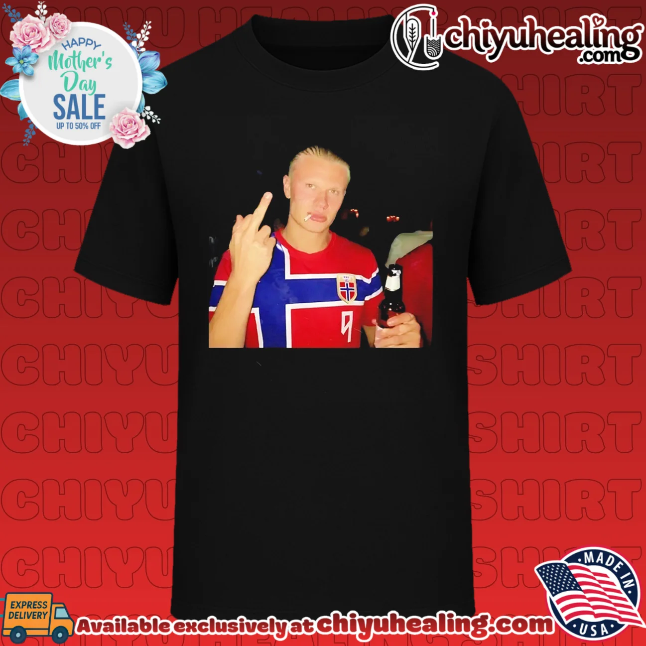 Erling Haaland Norway National Football Team beer and middle finger