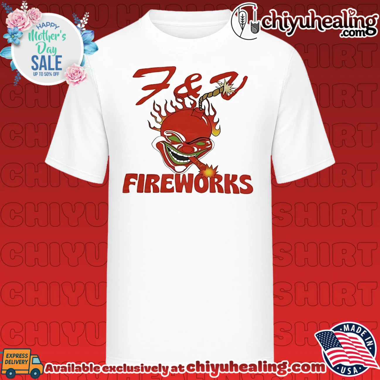 F and V fireworks graphic shirt & hoodie