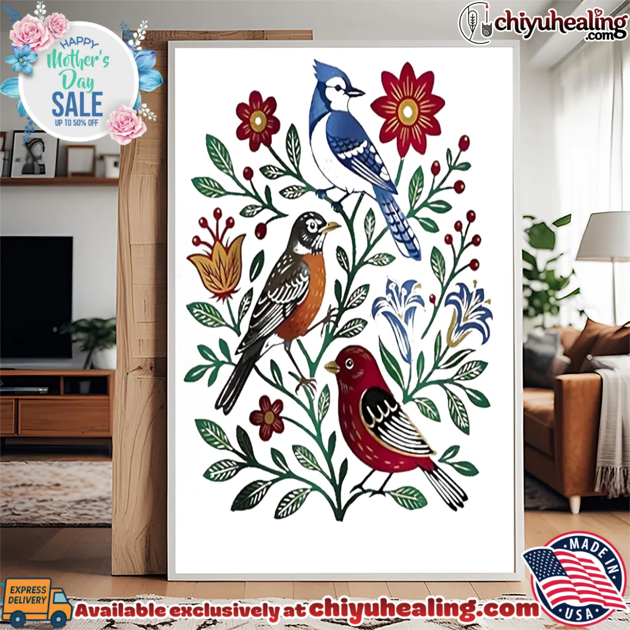 Floral Birdsong Blue Jay Robin and Red Bird shirt & hoodie Floral Birdsong Blue Jay Robin and Red Bird shirt & hoodie