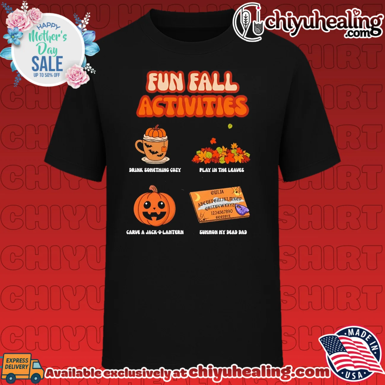 Fun Fall Activities Drink Cozy Play in Leaves Carve Jack-o-Lantern Summon My Dead Dad shirt & hoodie
