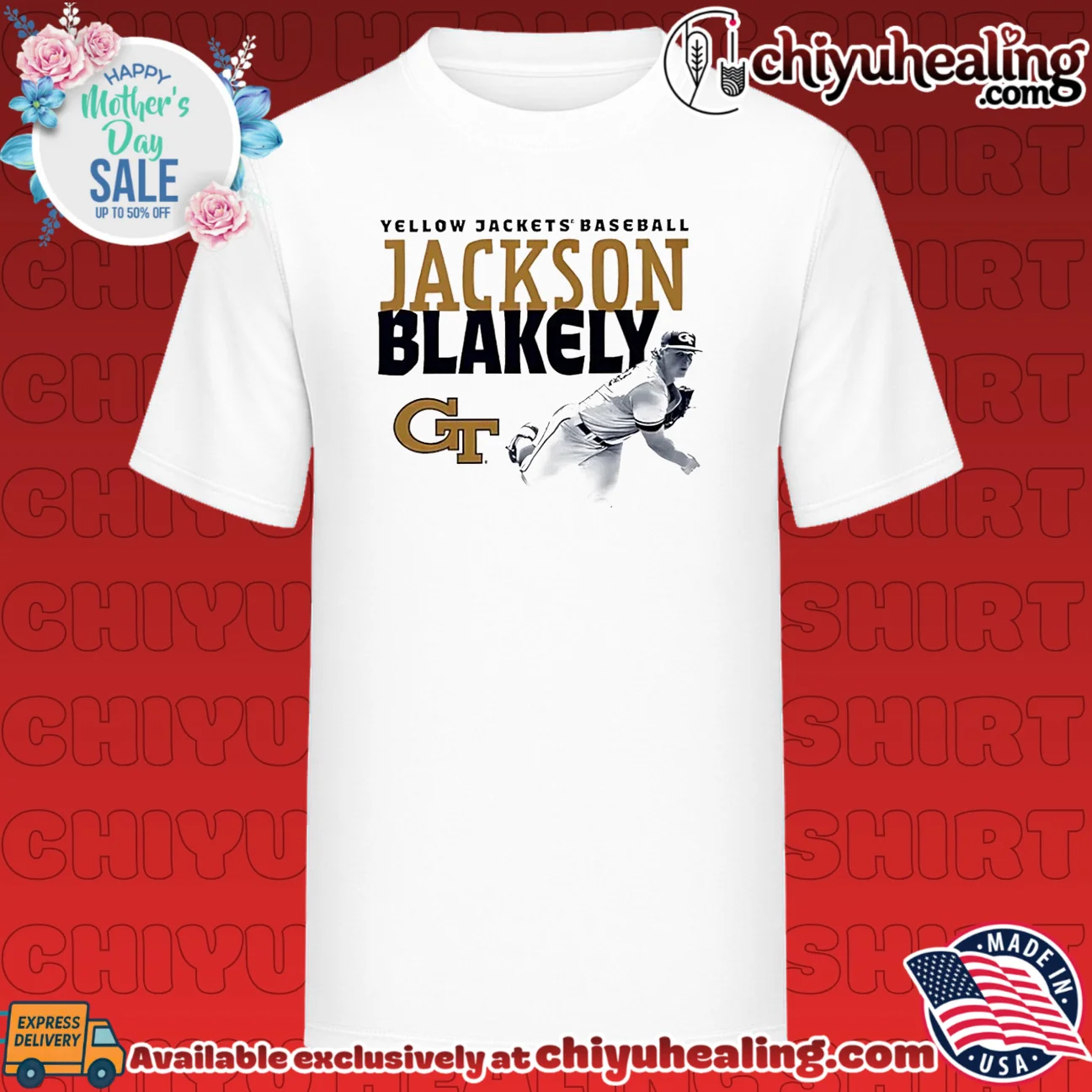 Georgia Tech Jackson Blakely yello jackets baseball shirt