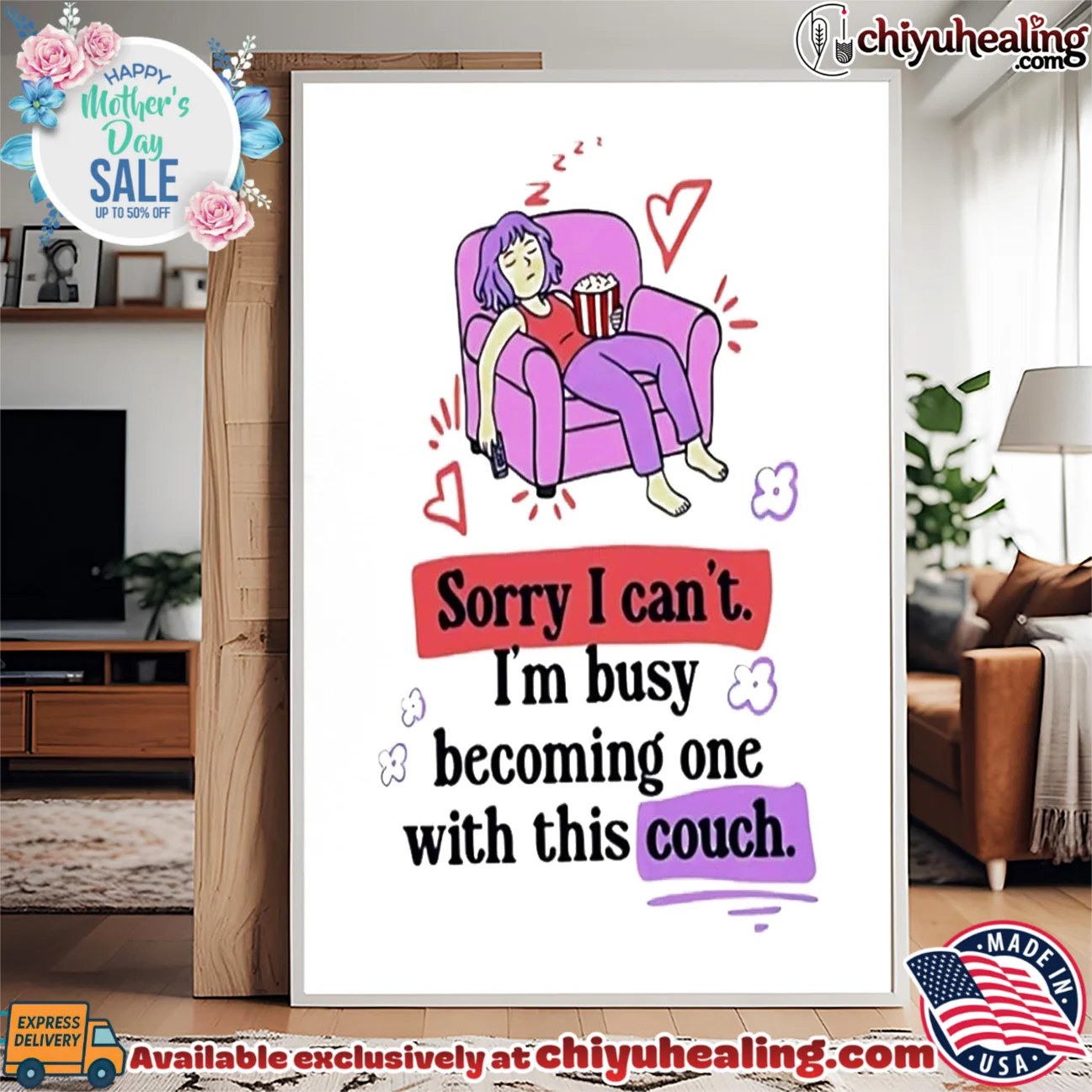 Girl sorry I can't I'm busy becoming one with this couch statement shirt & hoodie | Gift Idea 2026 Girl sorry I can't I'm busy becoming one with this couch