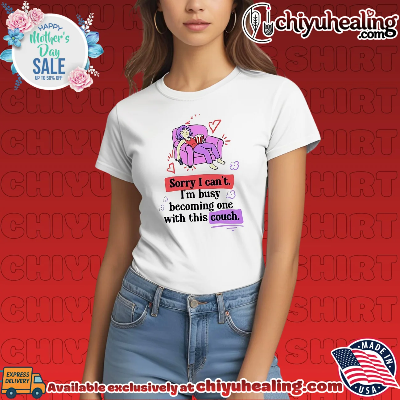 Girl sorry I can't I'm busy becoming one with this couch statement shirt & hoodie | Gift Idea 2026 Girl sorry I can't I'm busy becoming one with this couch