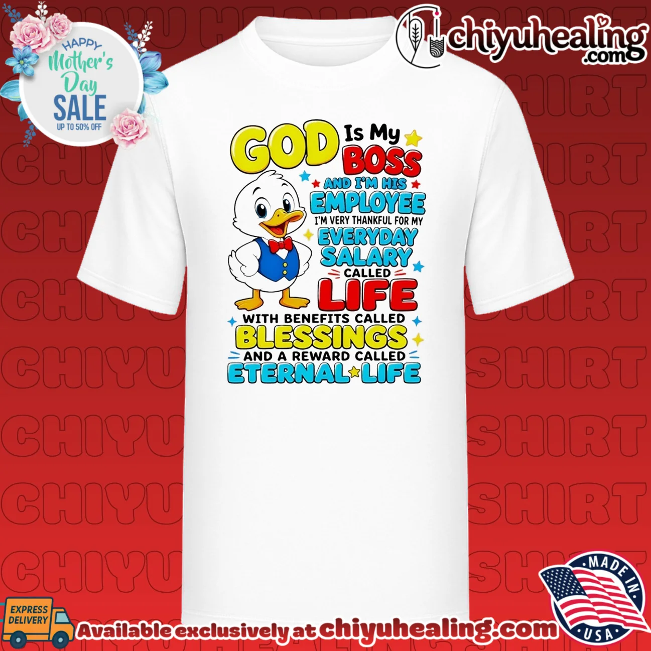 God is my boss and I'm his employee I'm very thankful for my everyday salary cartoon duck
