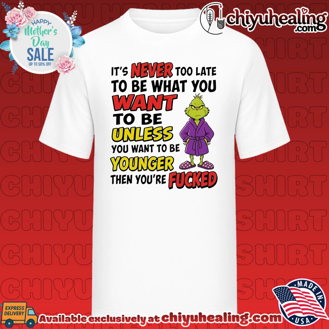 Grinch It Is Never Too Late to Be What You Want Unless You Want to Be Younger shirt & hoodie