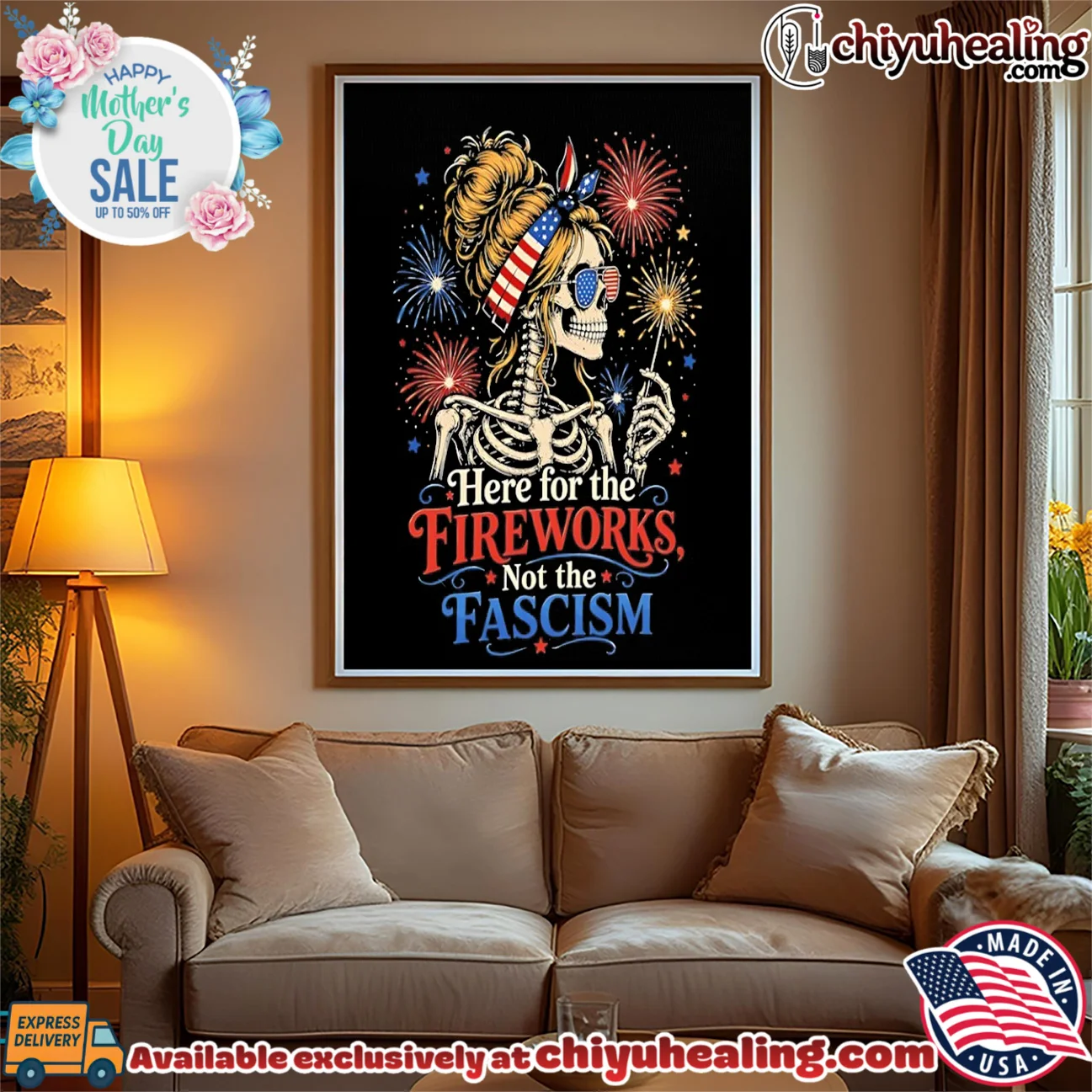 Here for the fireworks not the fascism patriotic skeletion graphic masterpiece shirt & hoodie | 2026 Edition Drop Here for the fireworks not the fascism patriotic skeletion graphic