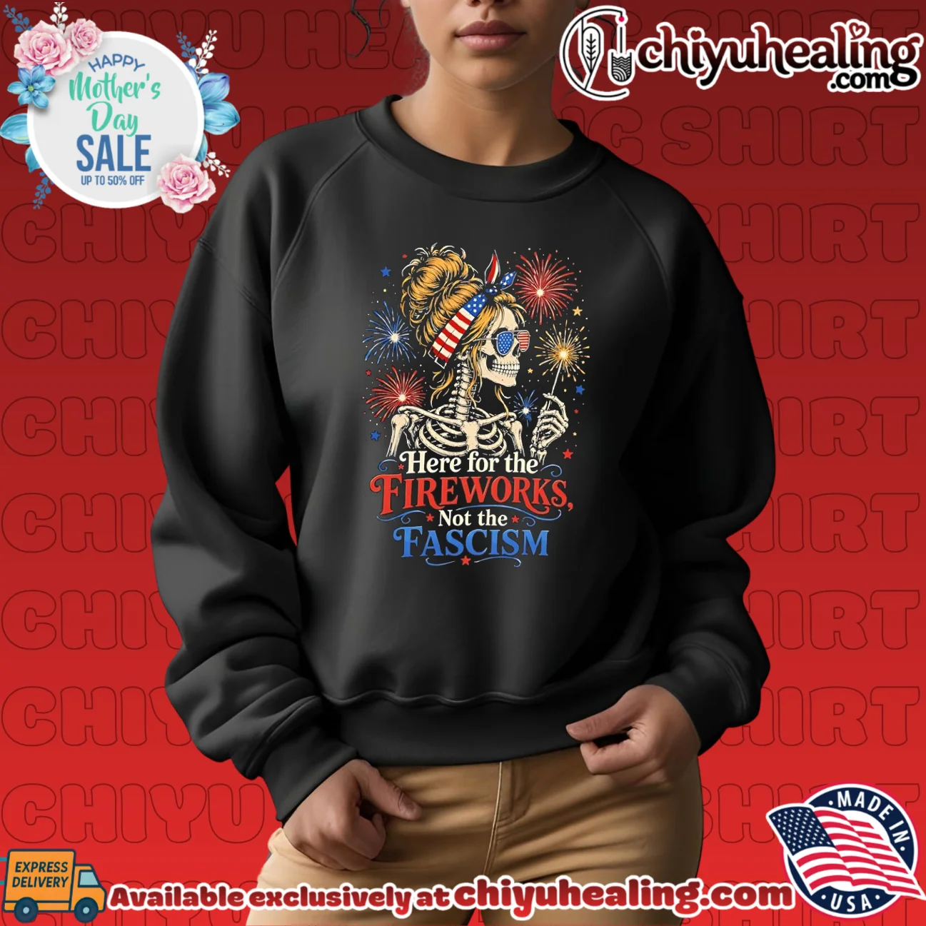 Here for the fireworks not the fascism patriotic skeletion graphic masterpiece shirt & hoodie | 2026 Edition Drop Here for the fireworks not the fascism patriotic skeletion graphic