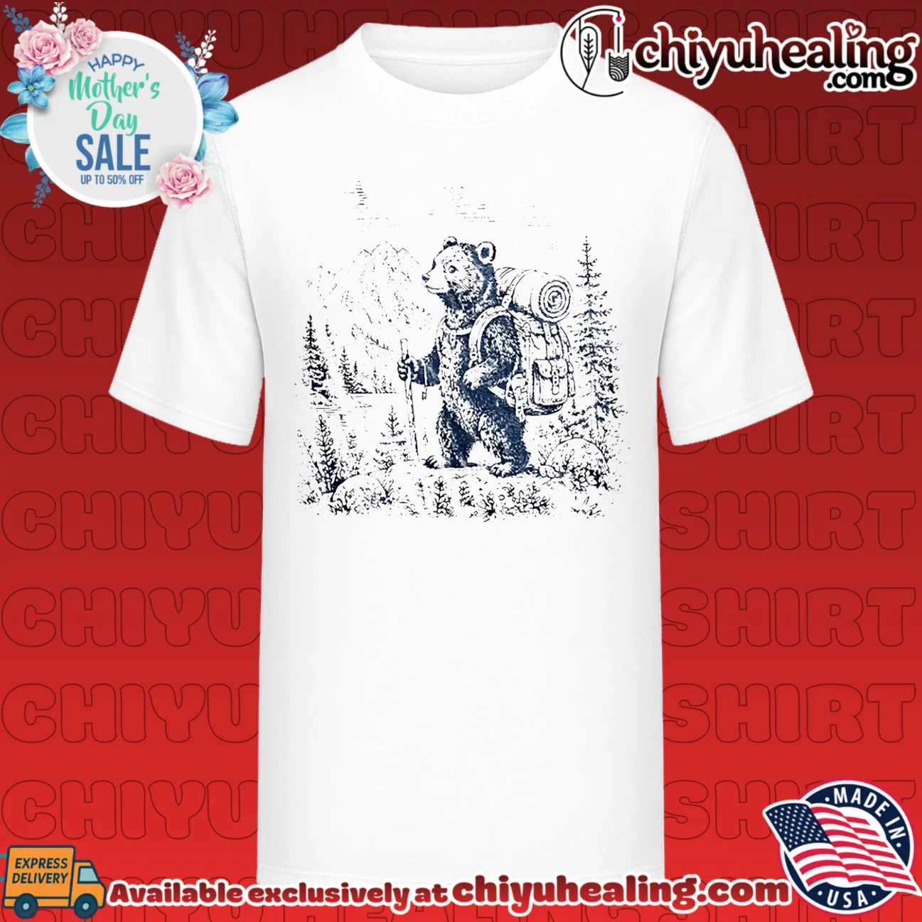 Hiking Bear with Backpack and Walking Stick shirt & hoodie