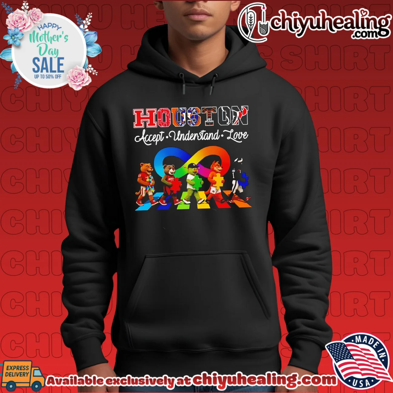 Houston Accept Understand Love Autism Awareness Mascot Graphic shirt & hoodie Houston Accept Understand Love Autism Awareness Mascot Graphic shirt & hoodie