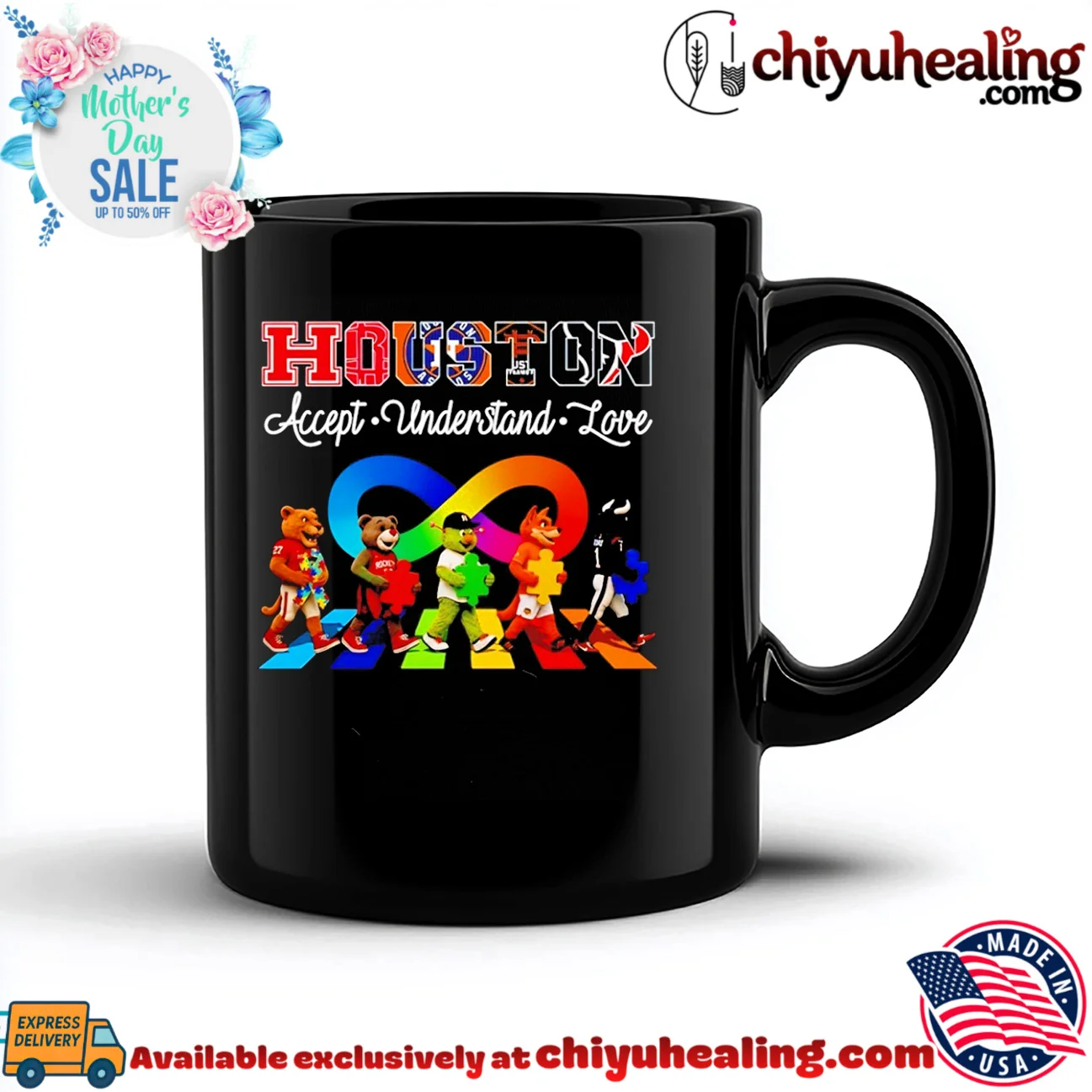 Houston Accept Understand Love Autism Awareness Mascot Graphic shirt & hoodie Houston Accept Understand Love Autism Awareness Mascot Graphic shirt & hoodie