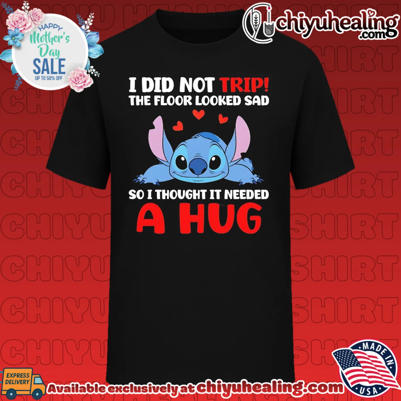 I did not trip the floor looked sad so I though it needed a hug Stitch