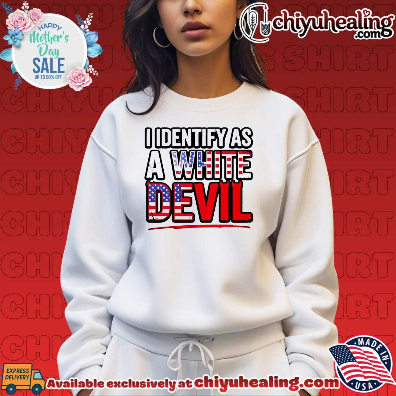 I Identify As A White Devil USA flag timeless shirt & hoodie | Aesthetic Apparel I Identify As A White Devil USA flag