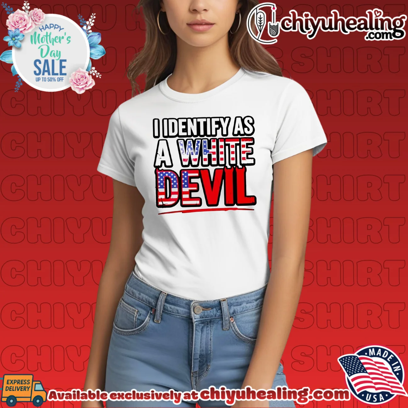 I Identify As A White Devil USA flag timeless shirt & hoodie | Aesthetic Apparel I Identify As A White Devil USA flag