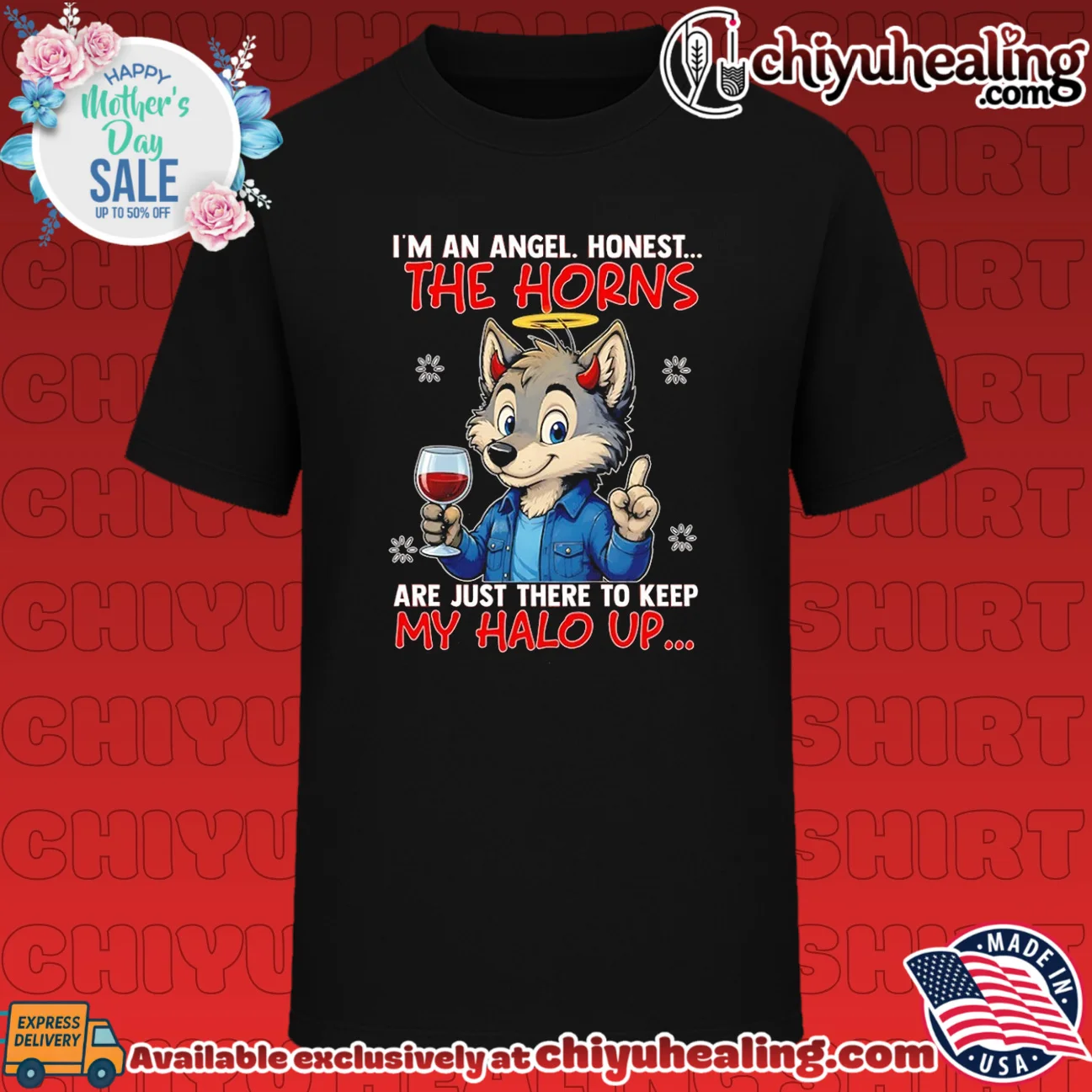 I'm an angel honest the horns are just there to keep my halo up cartoon wolf