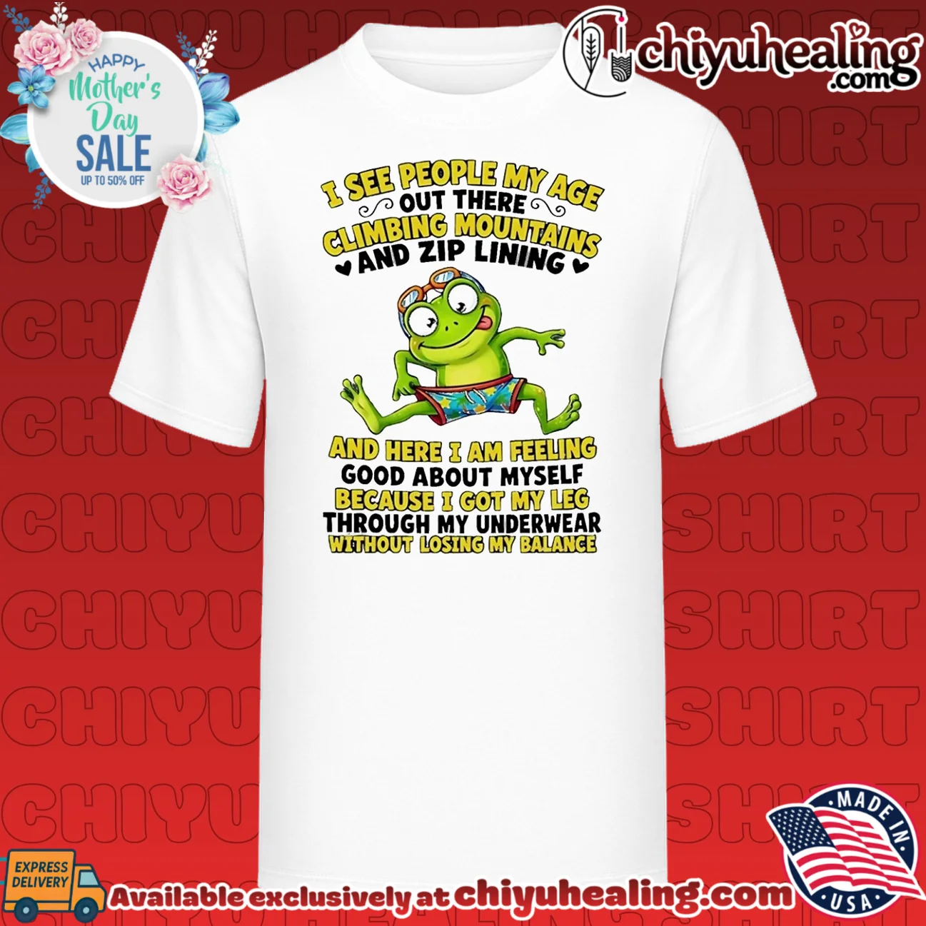 I see people my age out there climbing mountains an zip lining and here I am feeling cartoon frog shirt & hoodie