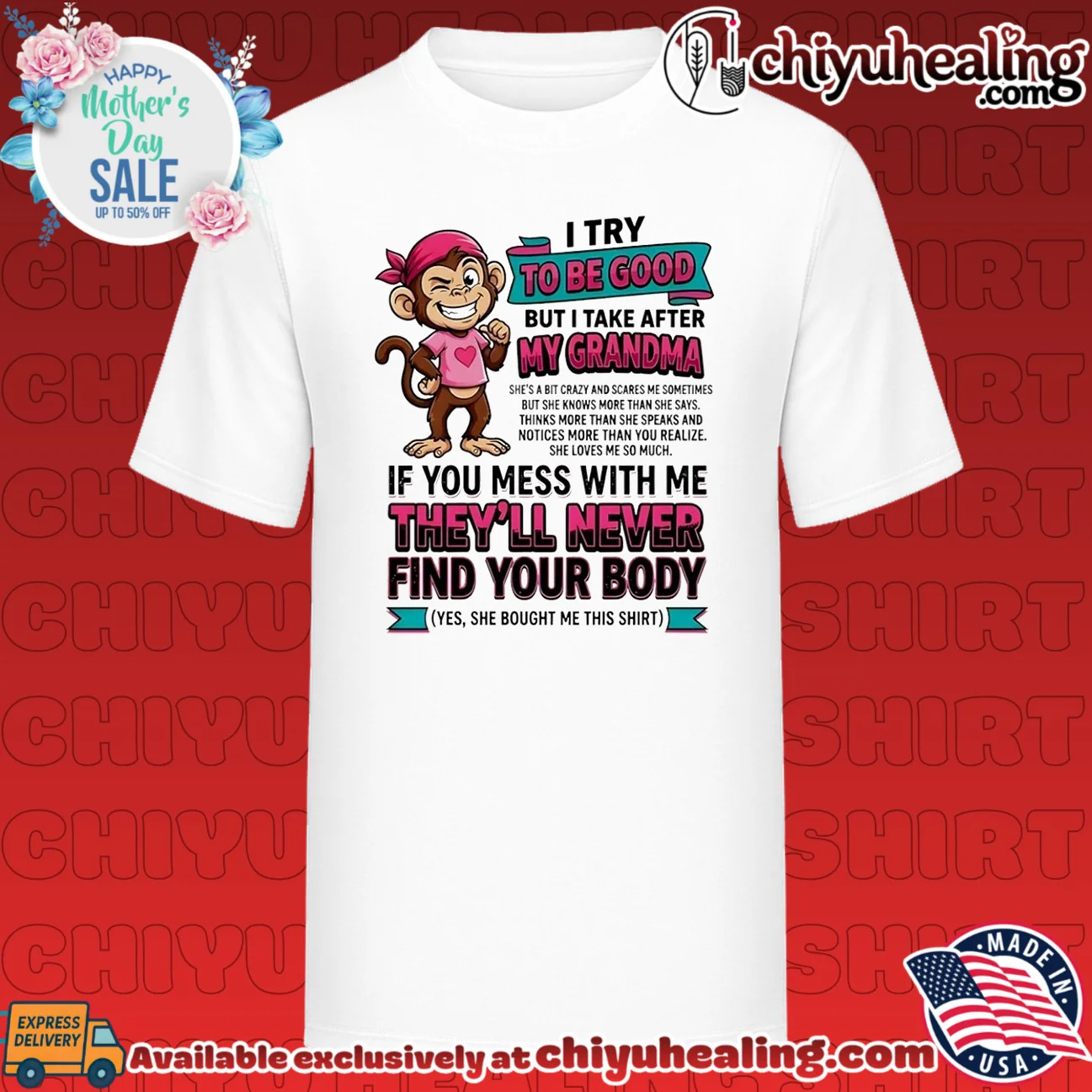 I try to be good but I take after my grandma she's a bit crazy and scares cartoon monkey