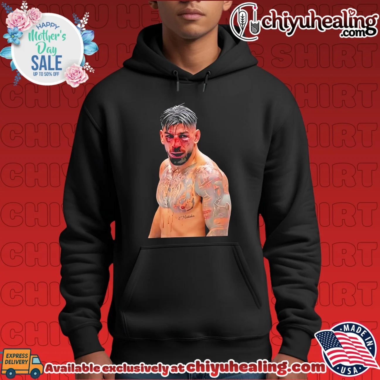 Ilia Topuria bleeding face shirt & hoodie Ilia Topuria bleeding face shirt & hoodie
