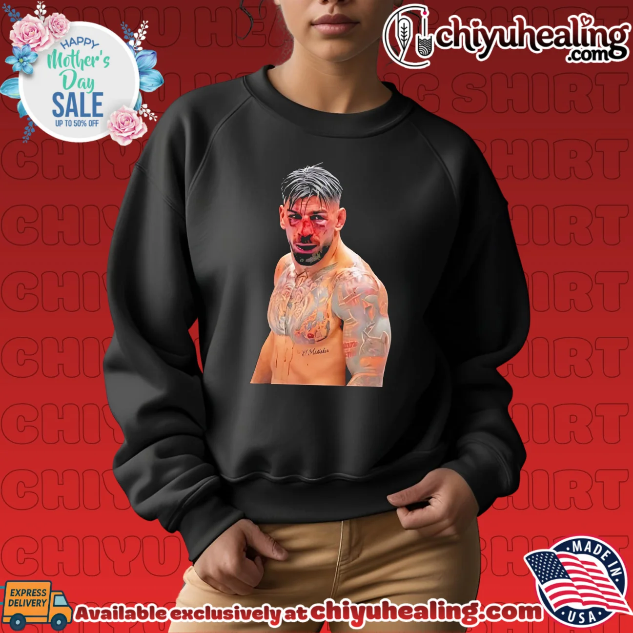 Ilia Topuria bleeding face shirt & hoodie Ilia Topuria bleeding face shirt & hoodie