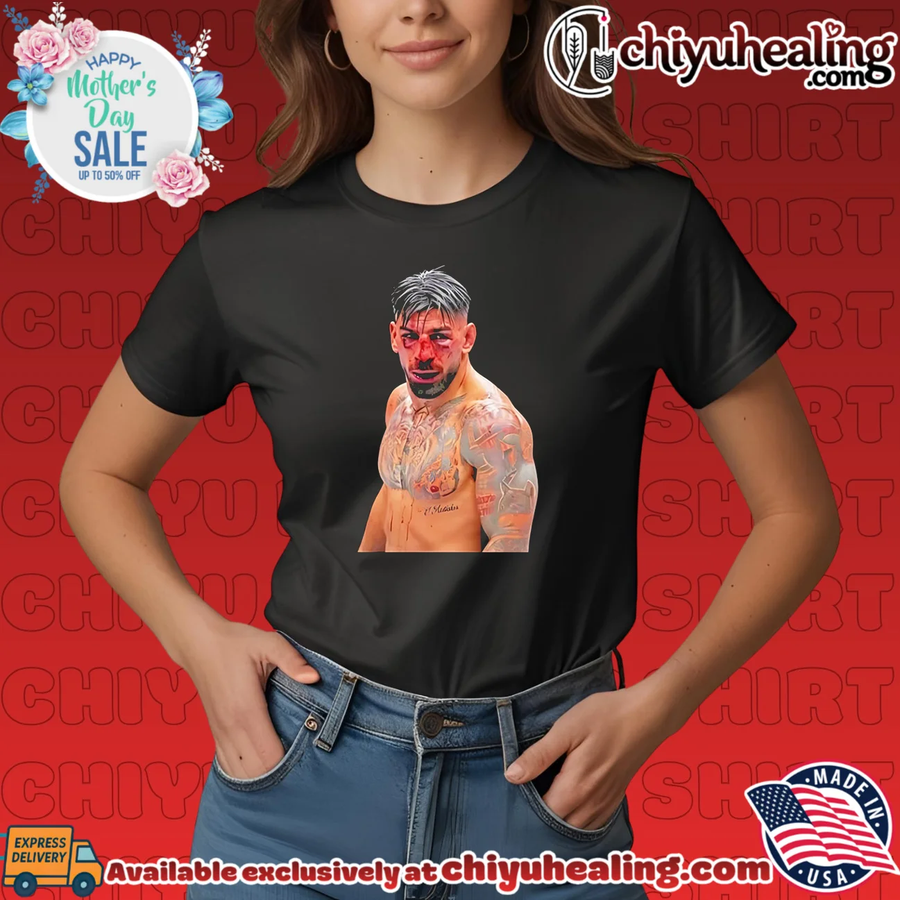 Ilia Topuria bleeding face shirt & hoodie Ilia Topuria bleeding face shirt & hoodie