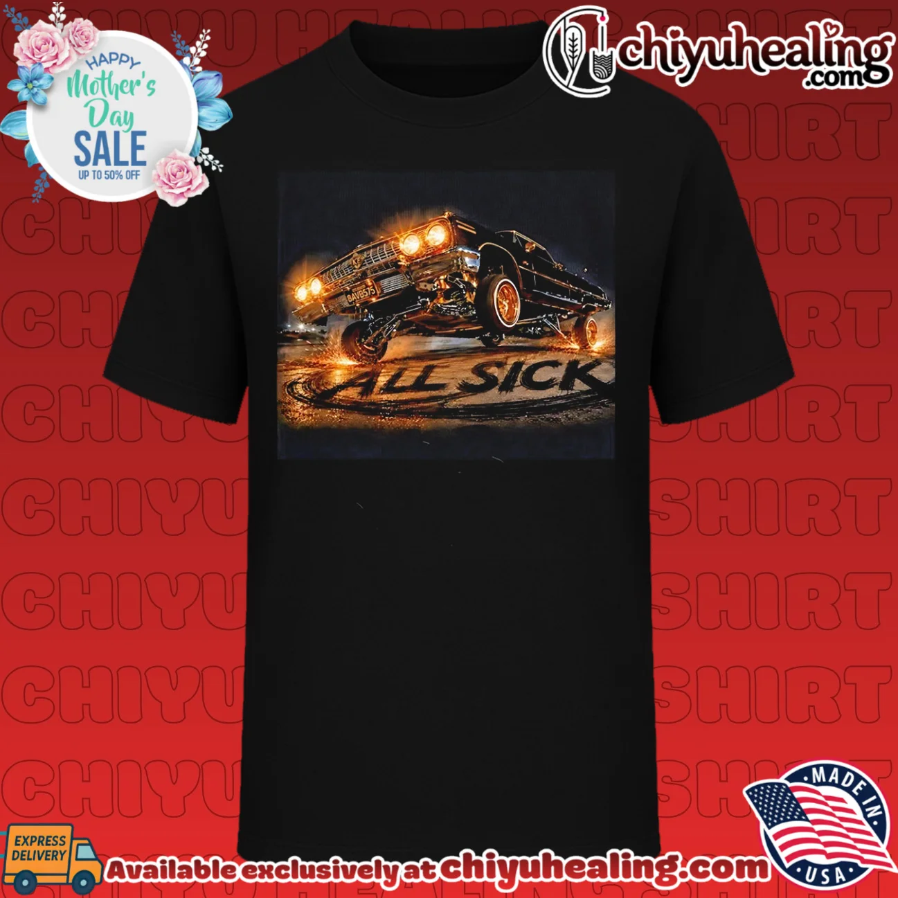 Impala lowrider in three-wheel motion illustration