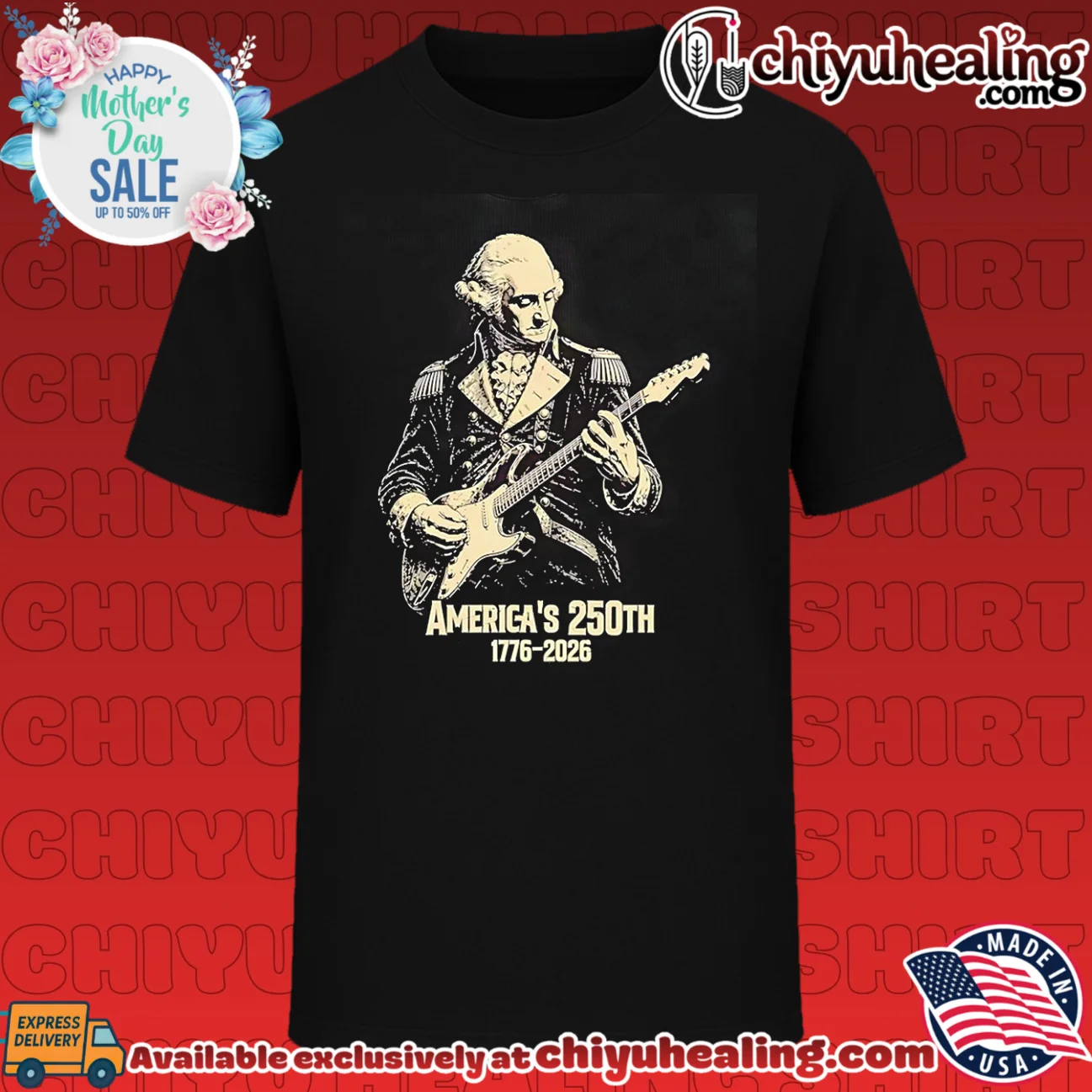 Independence Day George Washington playing electric guitar vintage