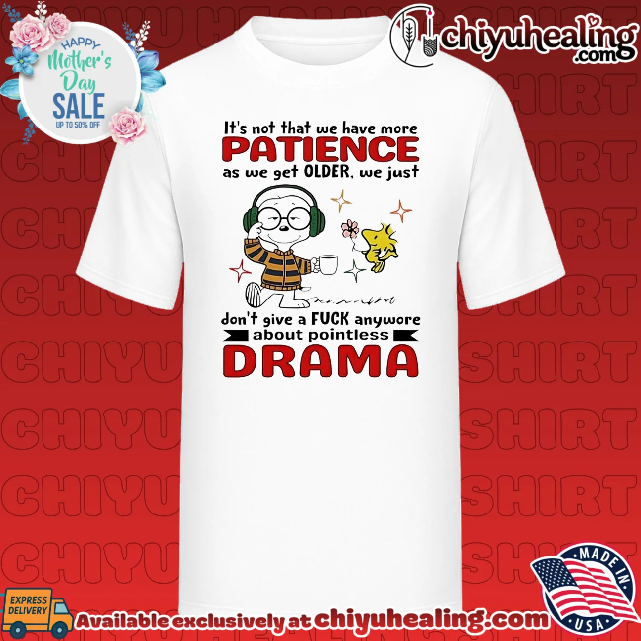 It's not that we have more patience as we get older we just don't give a fuck anywore Snoopy