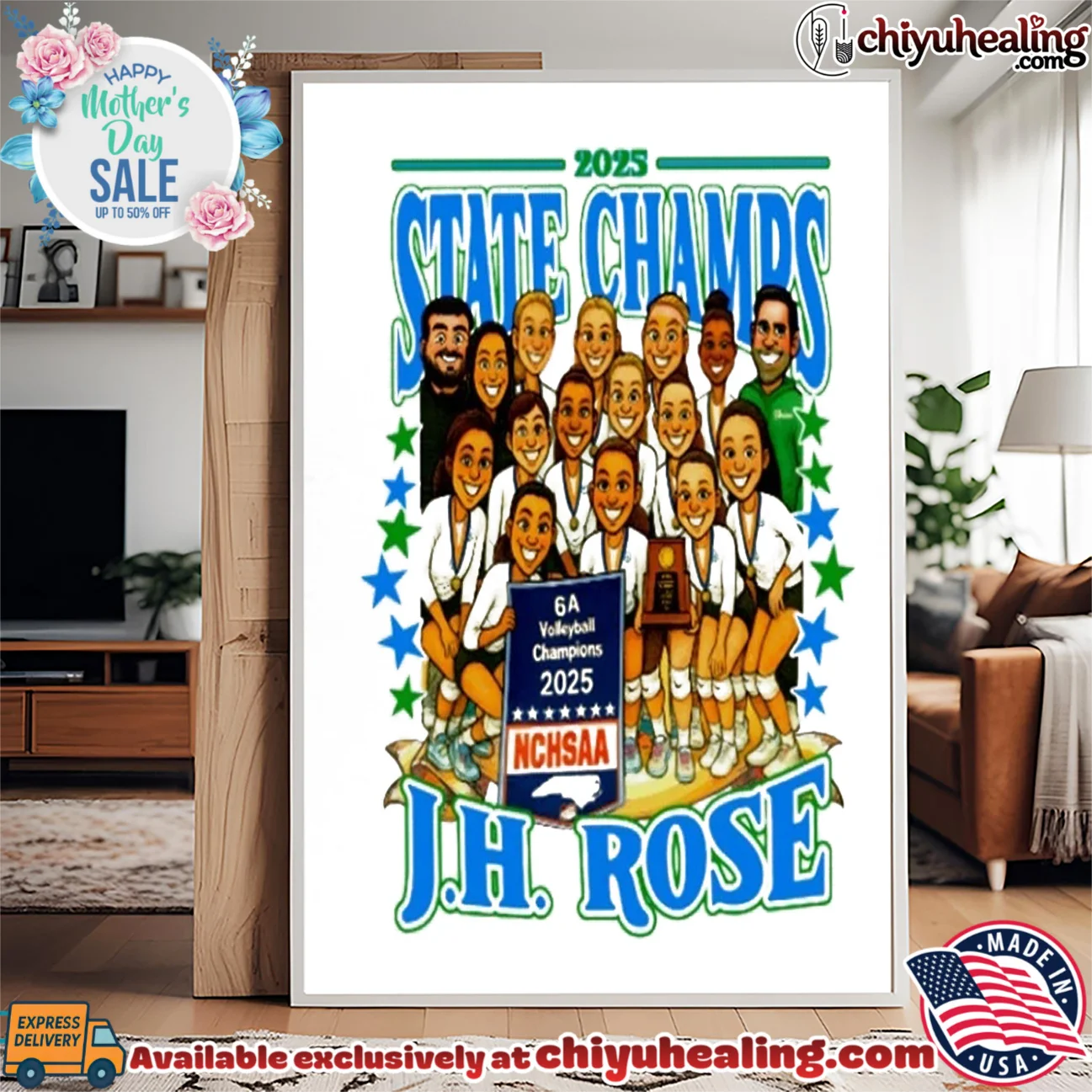 JH Rose Volleyball 2025 6A State Champions Team Caricature shirt & hoodie JH Rose Volleyball 2025 6A State Champions Team Caricature