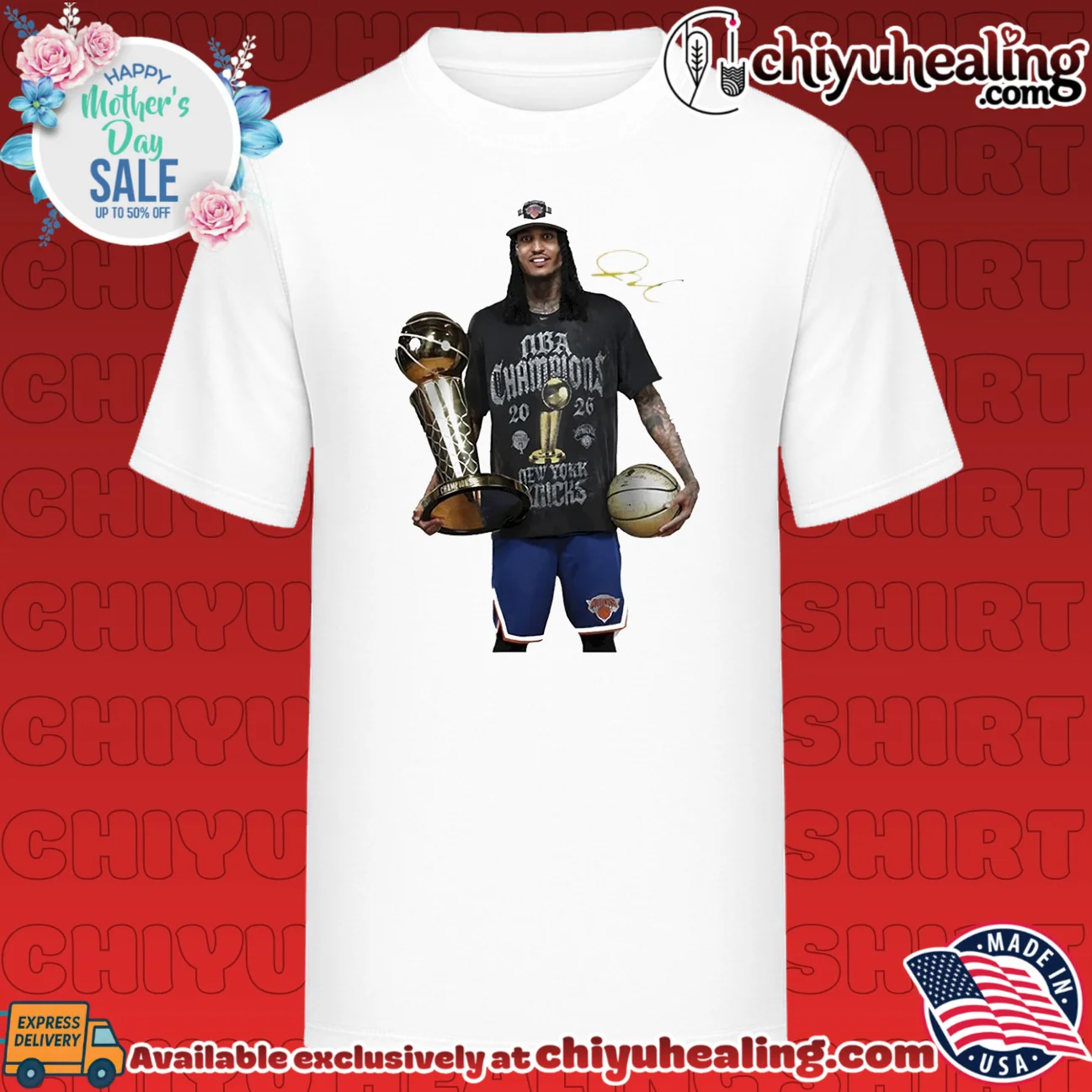 Jordan Clarkson 2026 New York Knicks NBA champions holding trophy