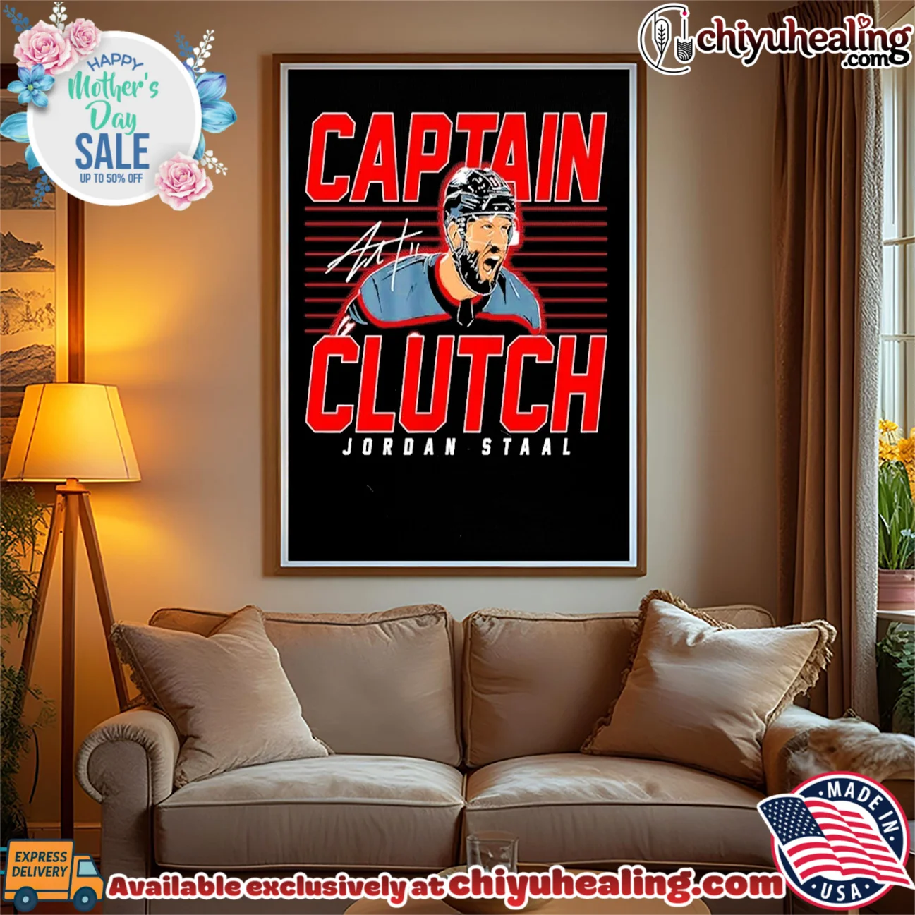 Jordan Staal Carolina Hurricanes Captain Clutch signature official shirt & hoodie | Exclusive Fan Gear Jordan Staal Carolina Hurricanes Captain Clutch signature