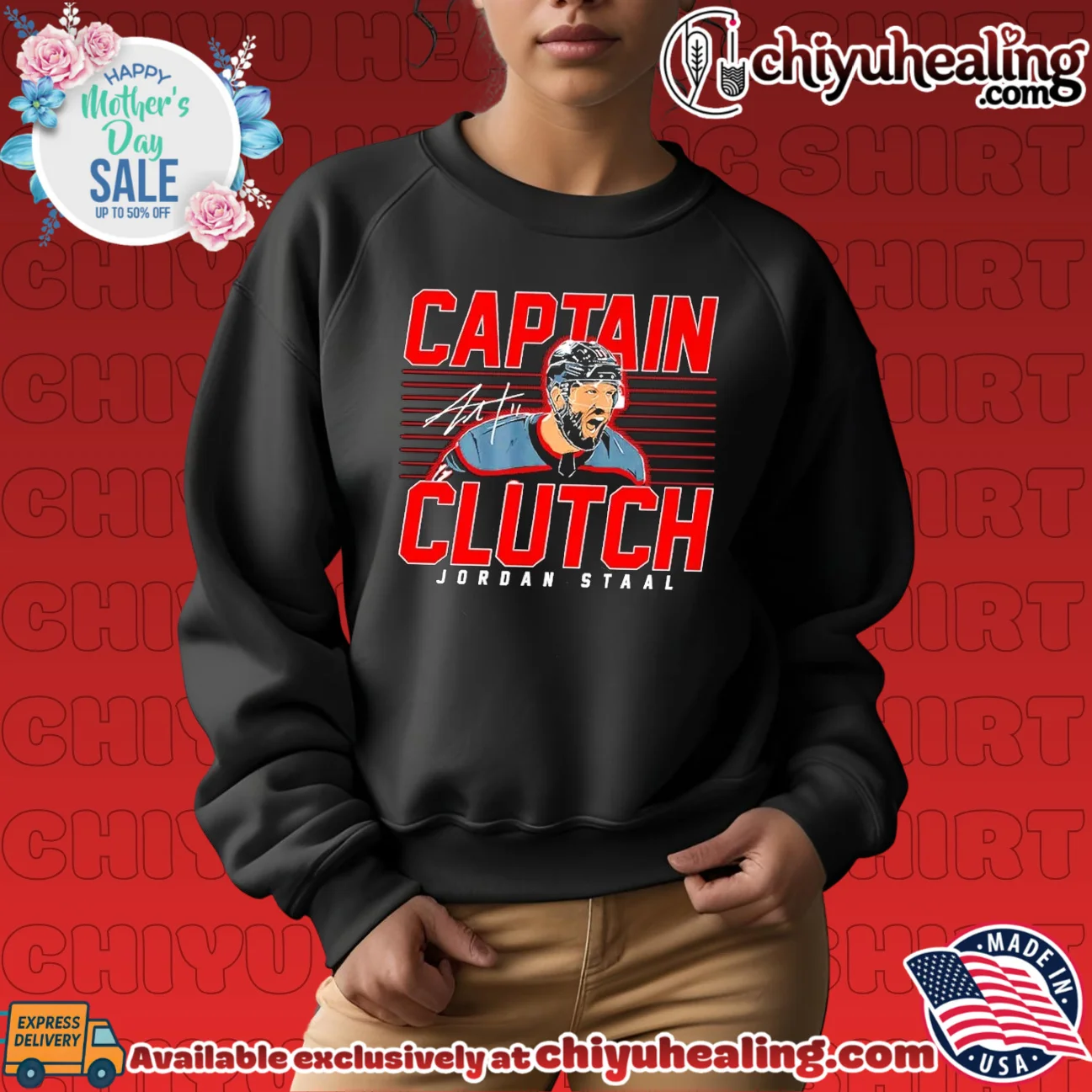 Jordan Staal Carolina Hurricanes Captain Clutch signature official shirt & hoodie | Exclusive Fan Gear Jordan Staal Carolina Hurricanes Captain Clutch signature