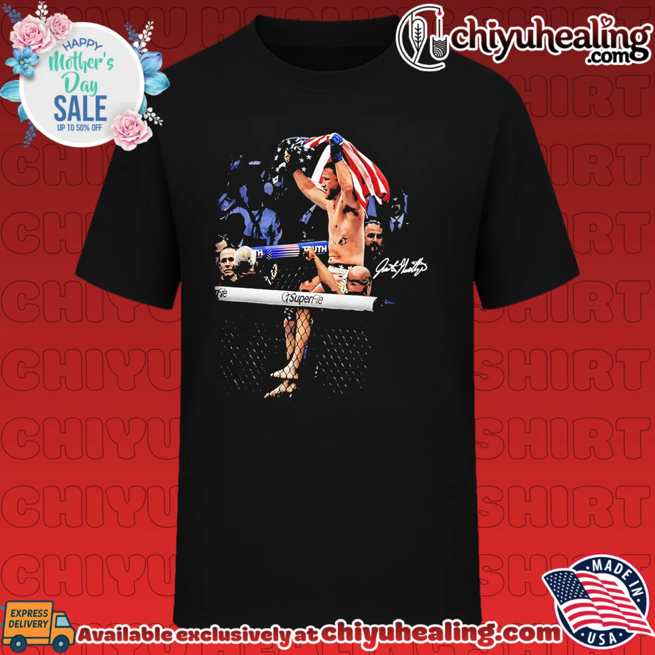 Justin Gaethje holding American flag signature vintage