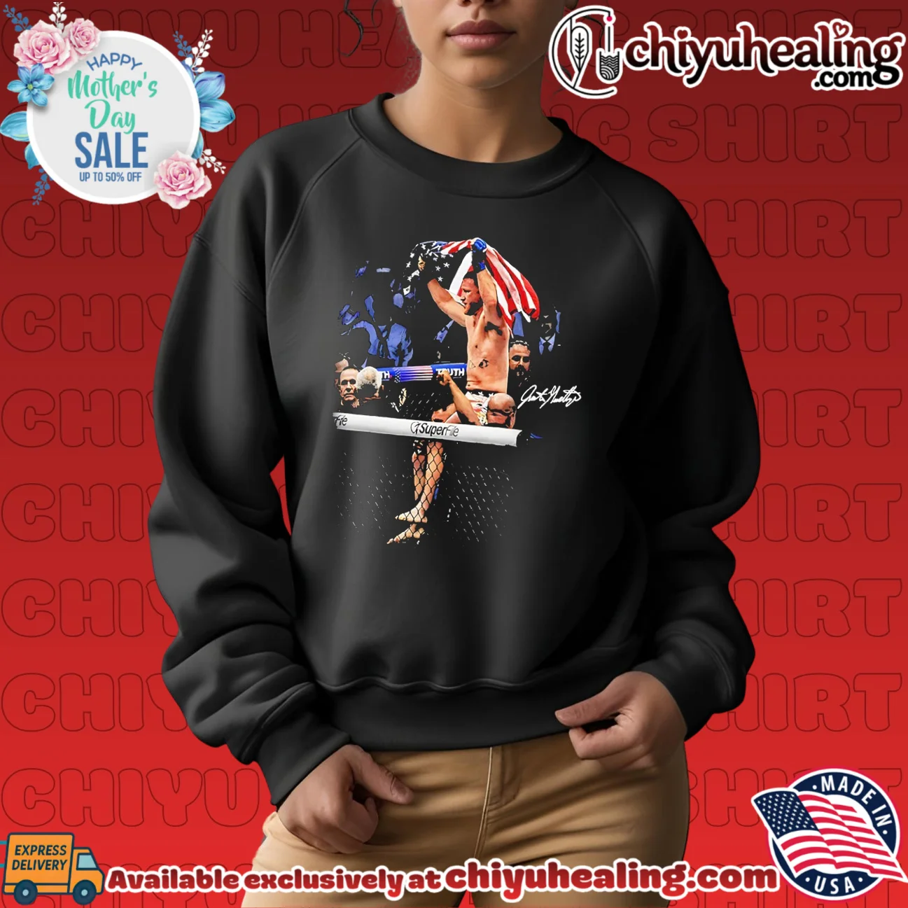 Justin Gaethje holding American flag signature vintage limited shirt & hoodie - The Fan Collection Justin Gaethje holding American flag signature vintage
