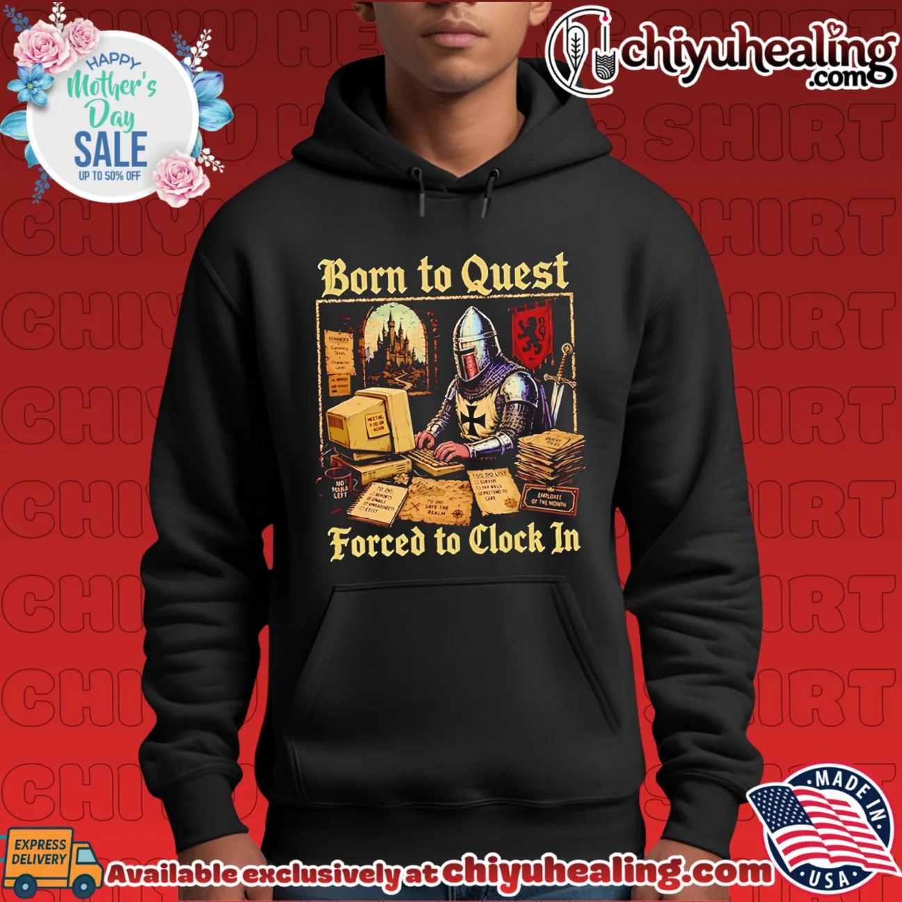 Knight Born to quest forced to clock in no mana left vintage shirt & hoodie | Gift Idea 2026 Knight Born to quest forced to clock in no mana left vintage shirt & hoodie | Gift Idea 2026