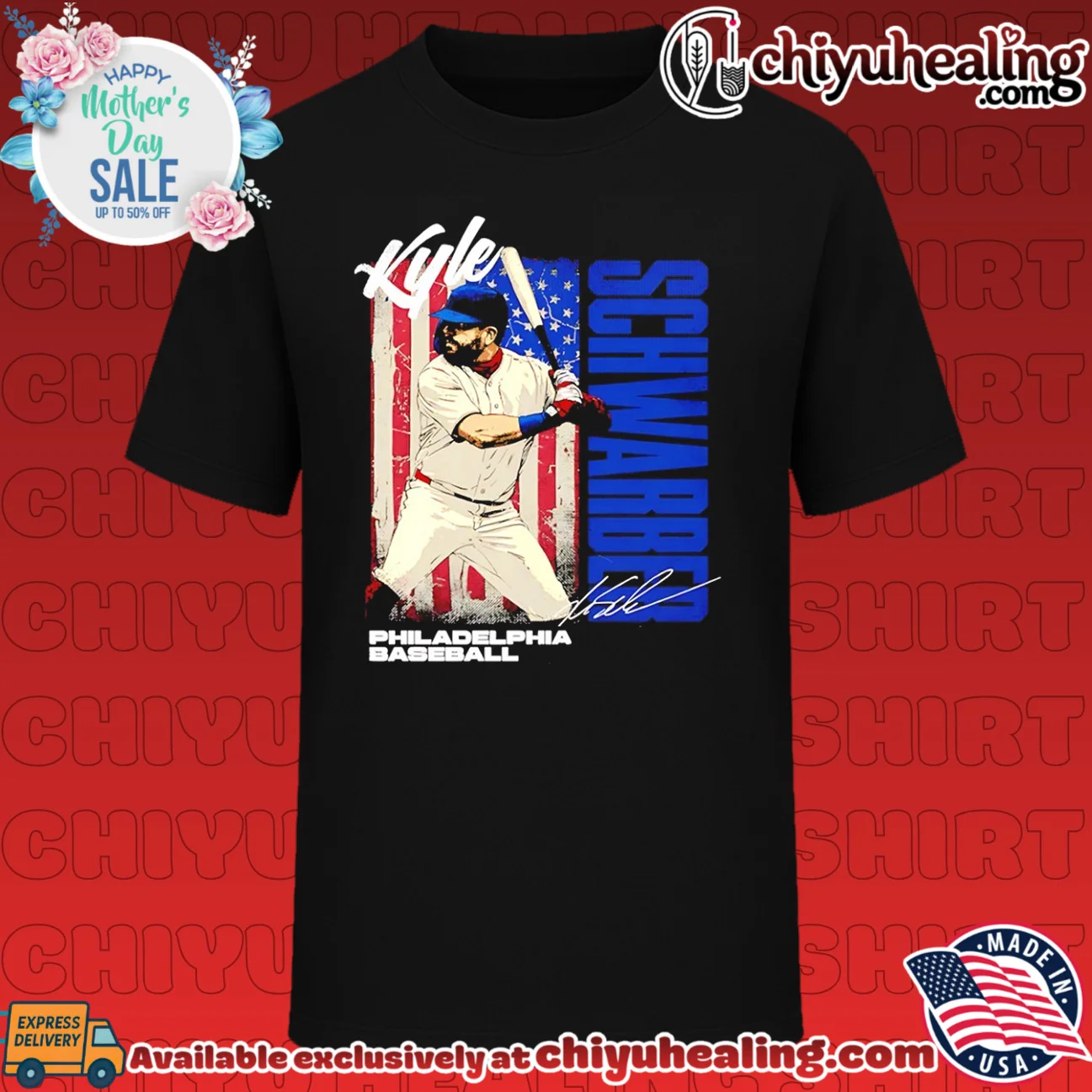 Kyle Schwarber Philadelphia baseball USA Flag signature