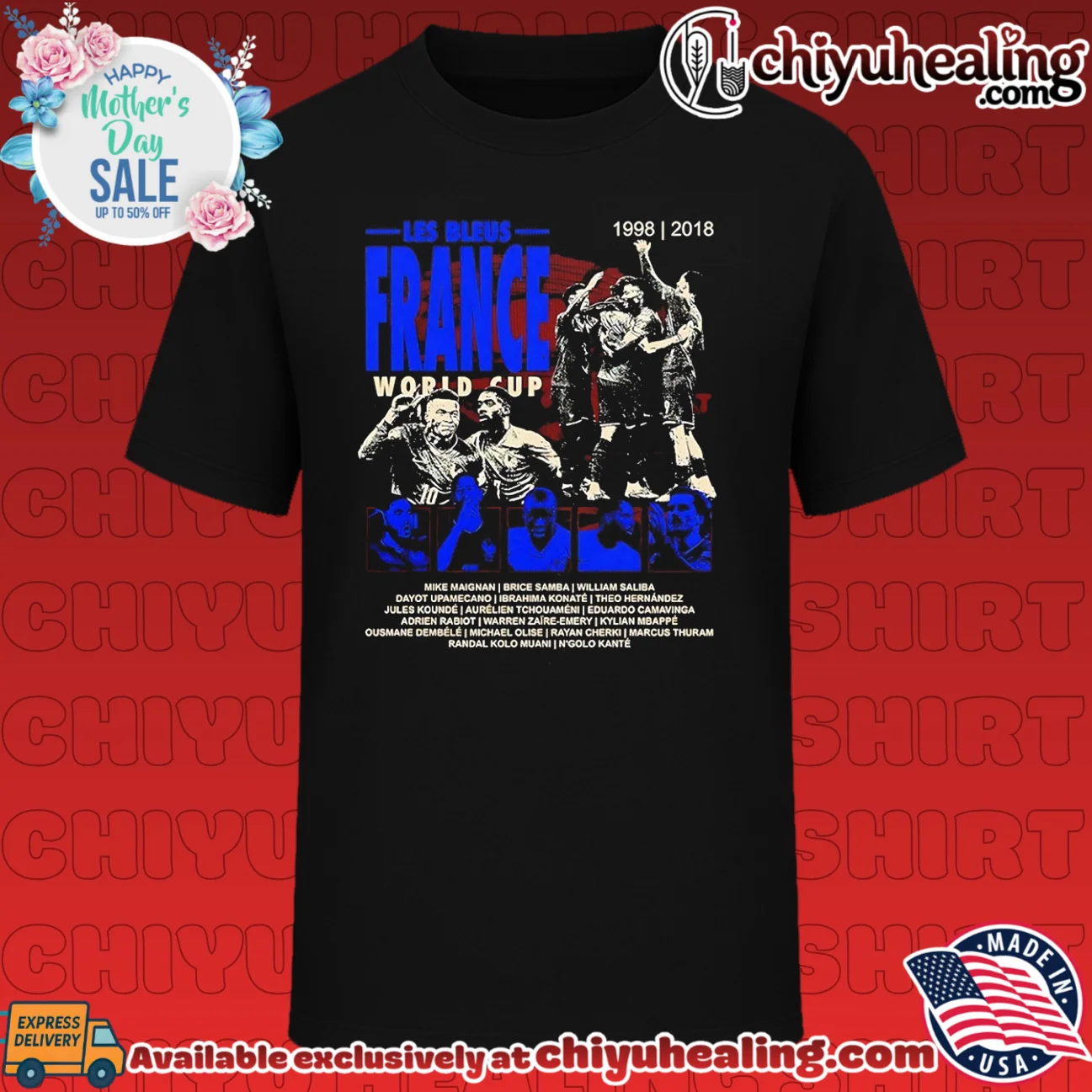 Les Bleus France World Cup 1998 2018 players name list vintage