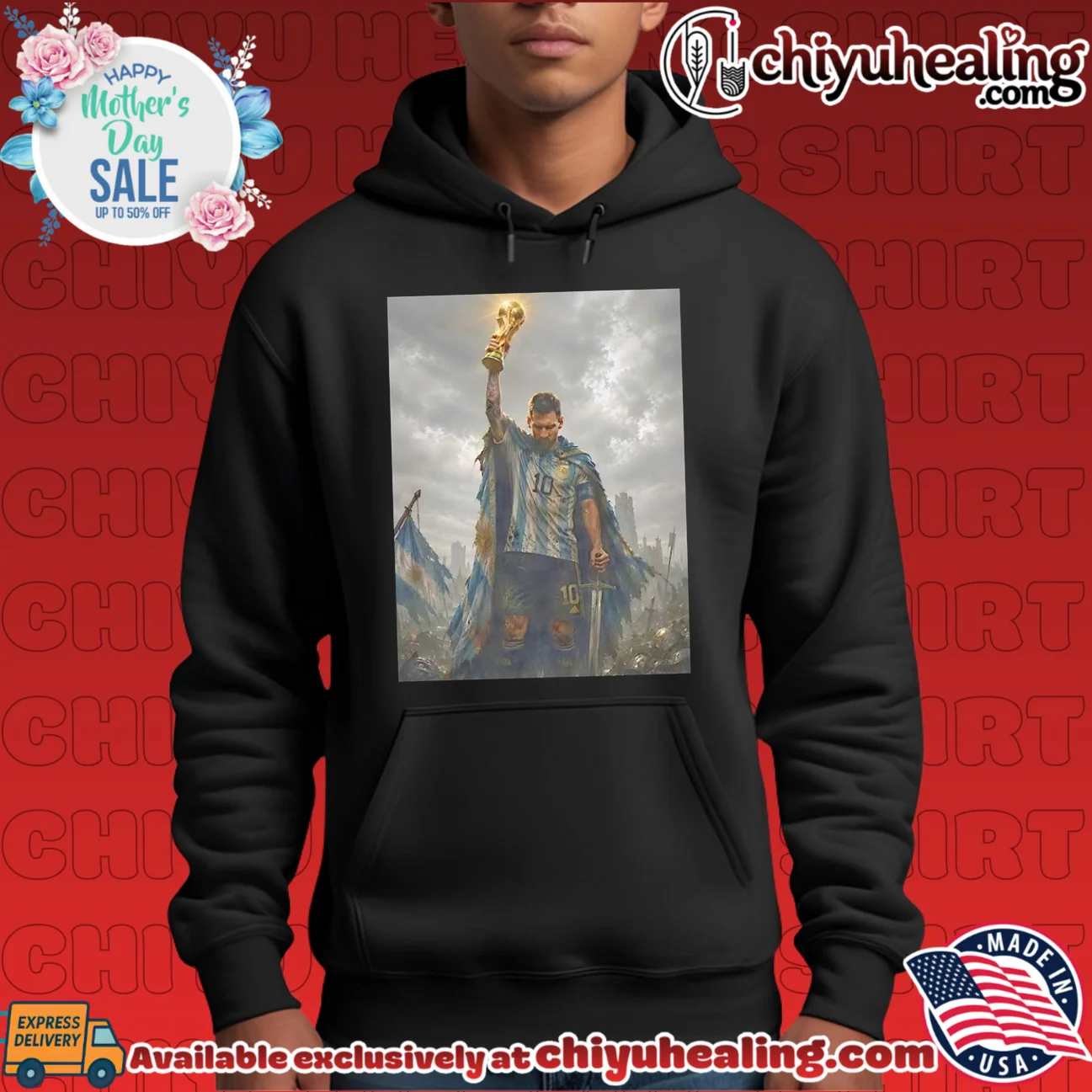 Lionel Messi raising trophy GOAT shirt & hoodie Lionel Messi raising trophy GOAT shirt & hoodie