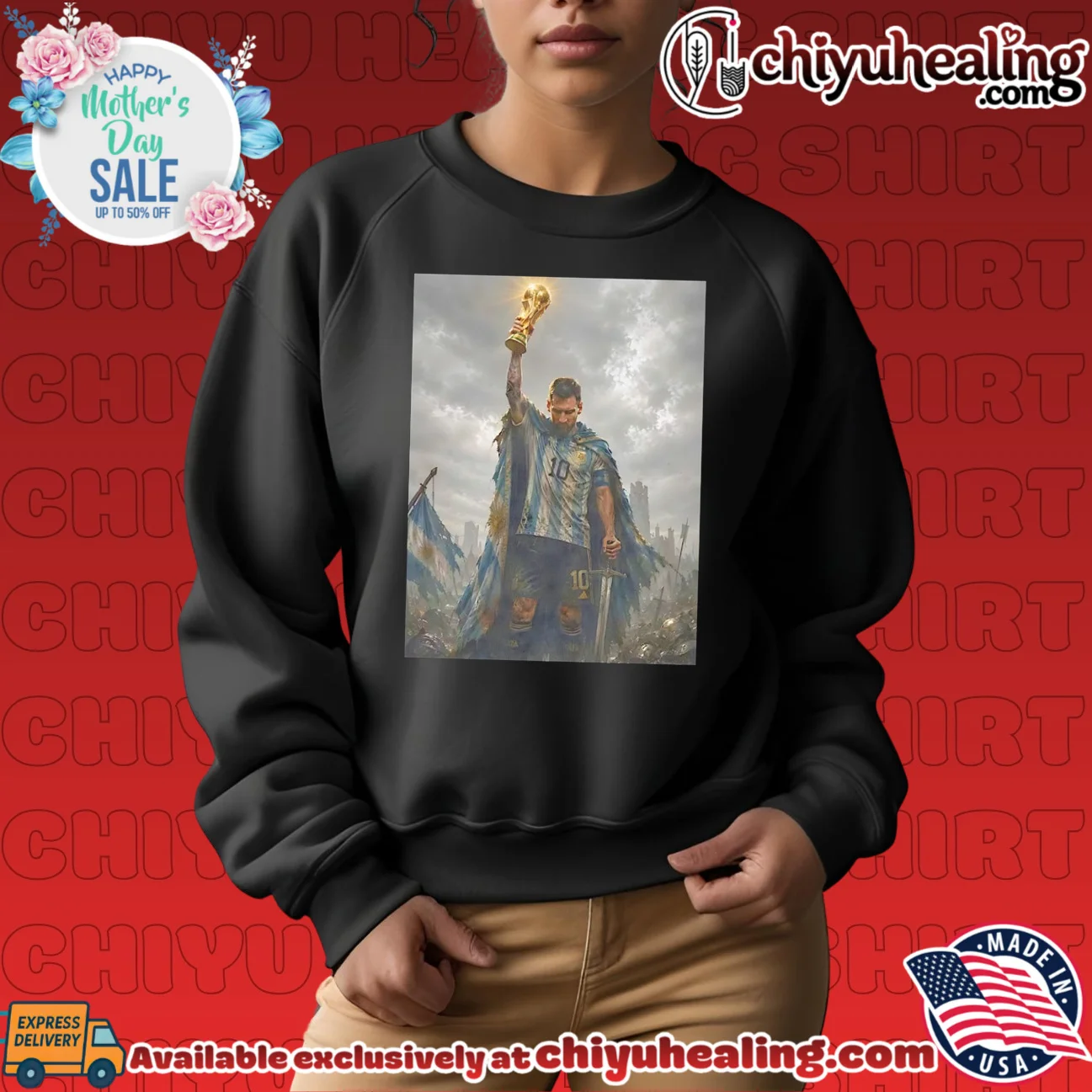 Lionel Messi raising trophy GOAT shirt & hoodie Lionel Messi raising trophy GOAT shirt & hoodie