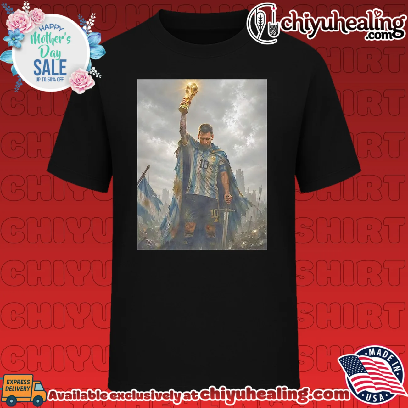 Lionel Messi raising trophy GOAT shirt & hoodie
