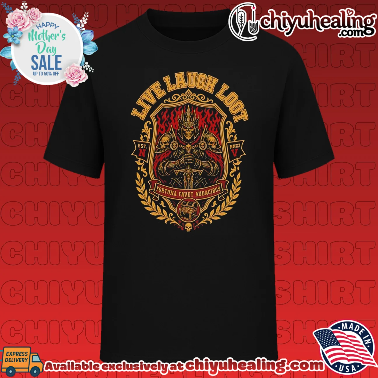 Live Laugh Loot Skeleton Knight Fortuna Favet Audacibus