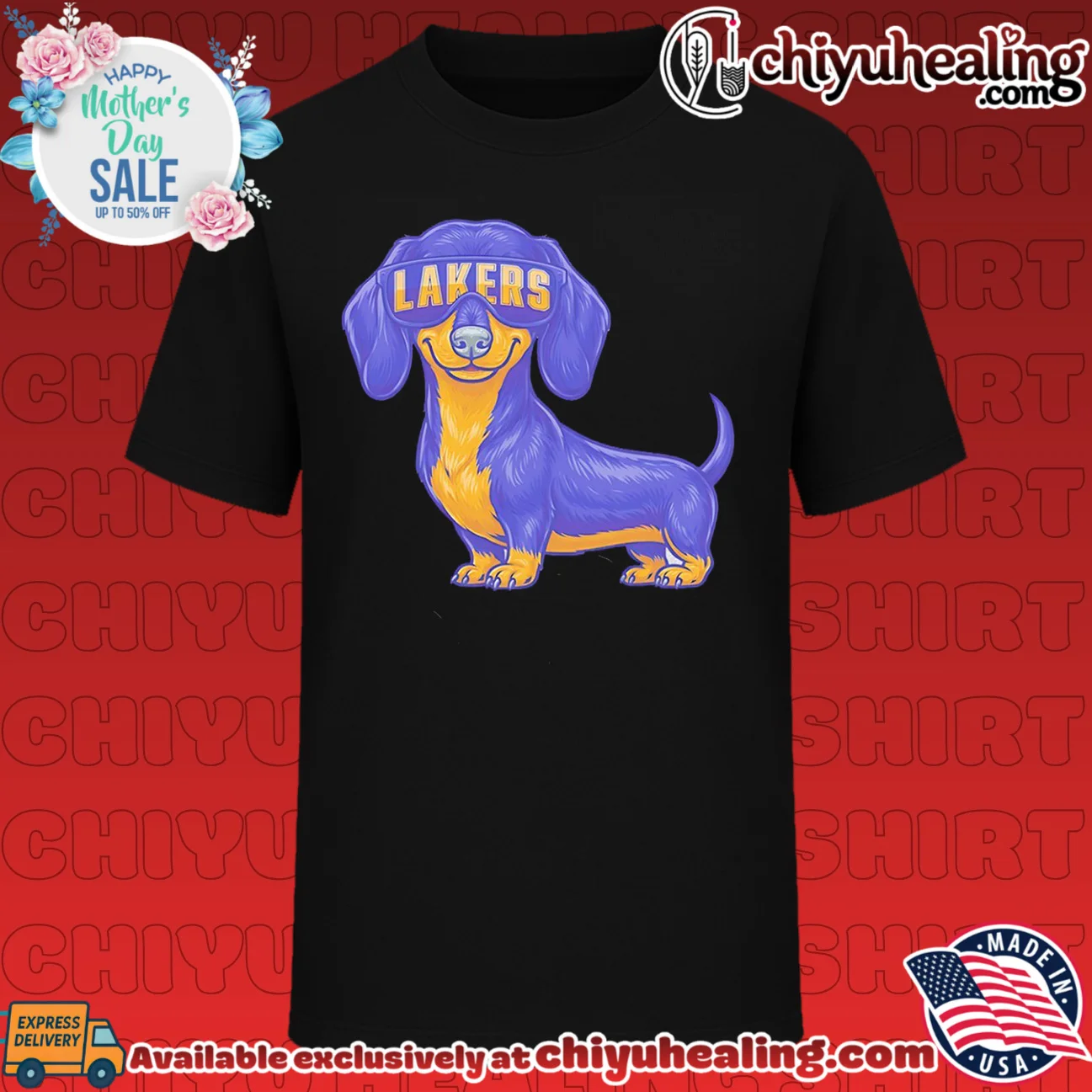 Los Angeles Lakers Dachshund Dog cartoon