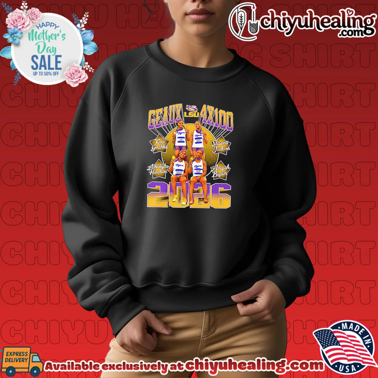LSU Geaux 4×100 2026 team athletes illustration viral shirt & hoodie | IP Merchandise LSU Geaux 4×100 2026 team athletes illustration