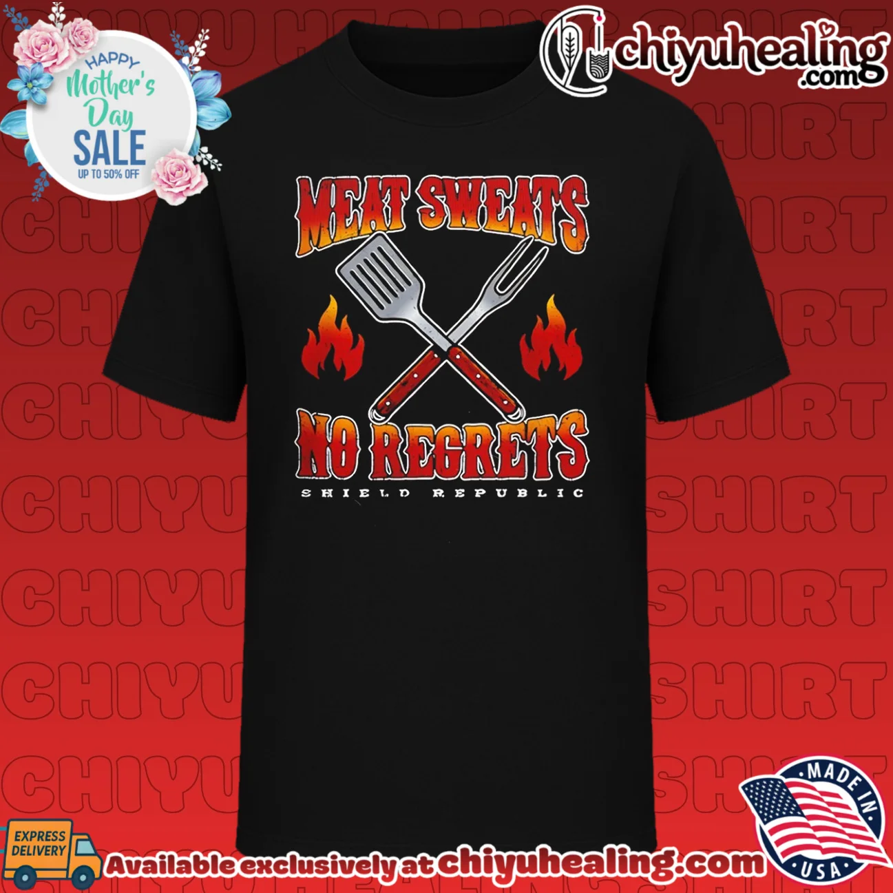 Meat Sweats No Regrets Shield Republic BBQ shirt & hoodie