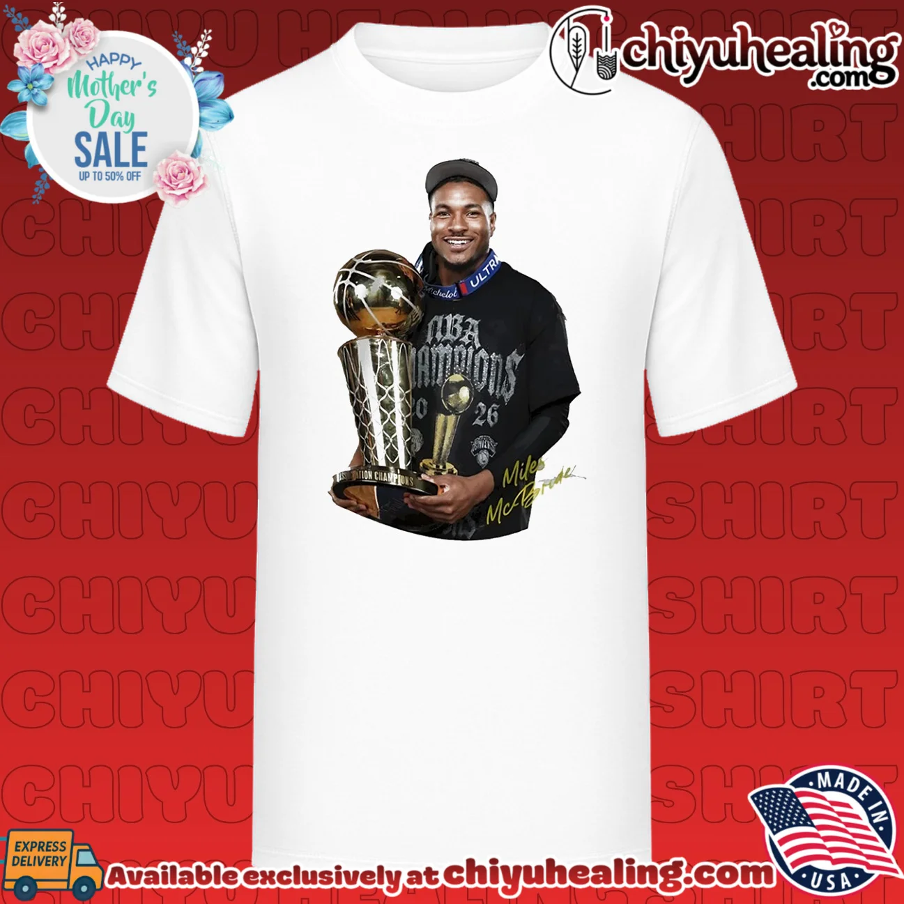 Miles Mcbride New York Knicks 2026 Nba Champions holding trophy