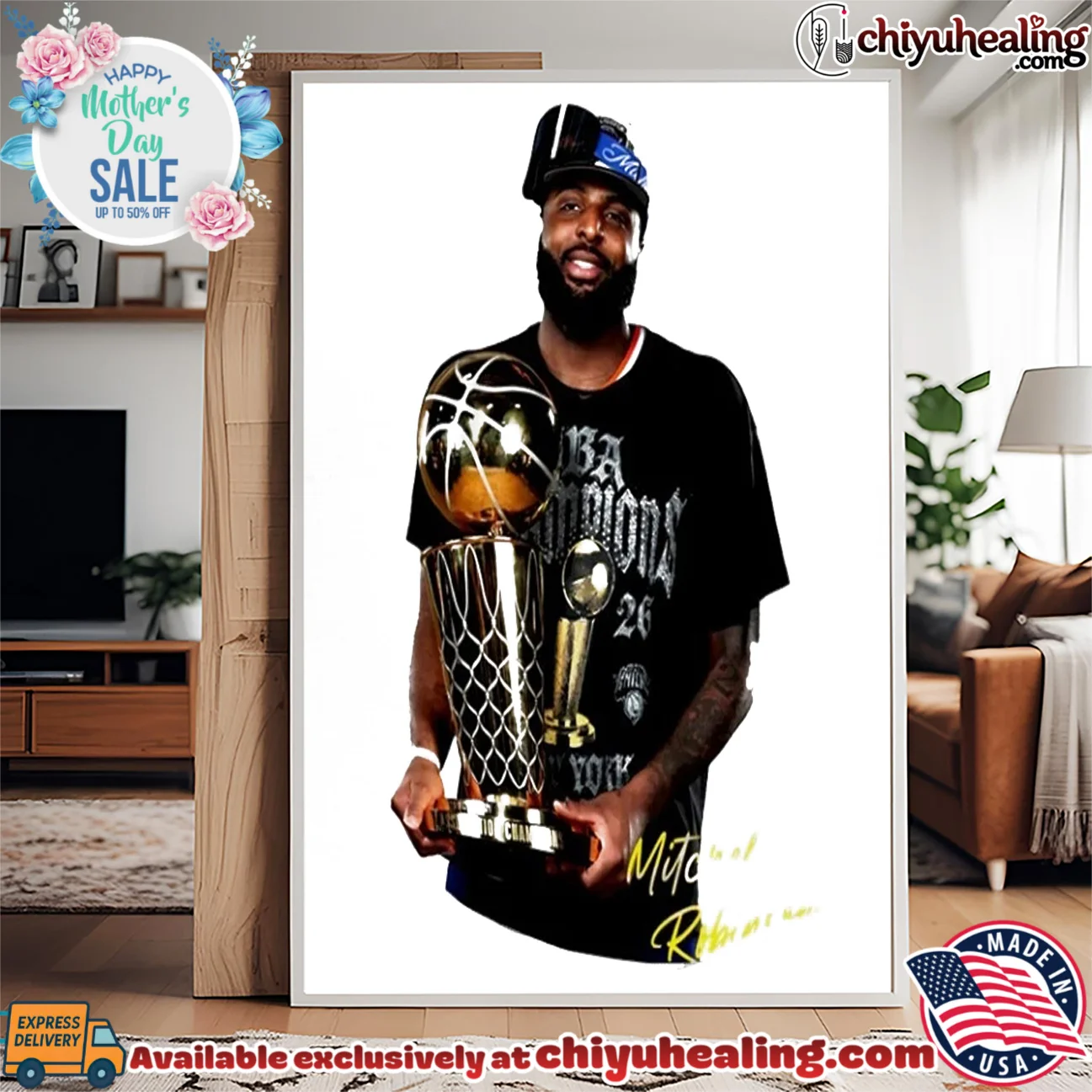 Mitchell Robinson New York Knicks 2026 Nba Champions Holding Trophy shirt & hoodie Mitchell Robinson New York Knicks 2026 Nba Champions Holding Trophy
