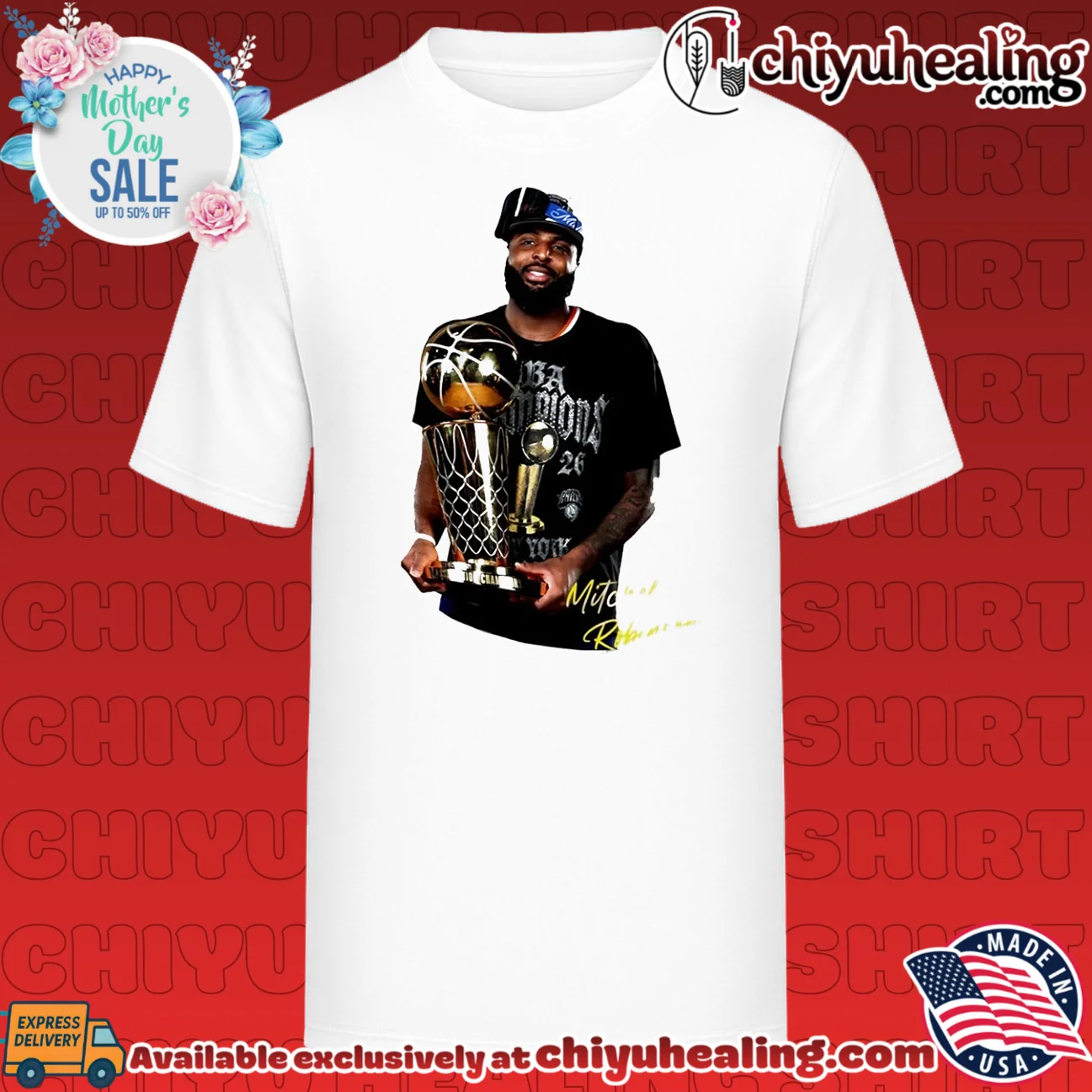 Mitchell Robinson New York Knicks 2026 Nba Champions Holding Trophy